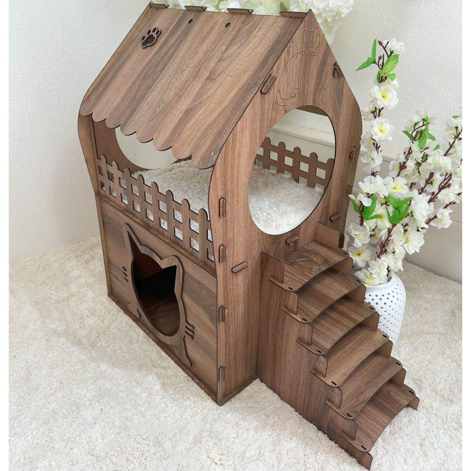 Jungengel Tierhaus Zweistöckiges Katzenhaus aus MDF – Braun – in XL, XXL, 3 günstig online kaufen