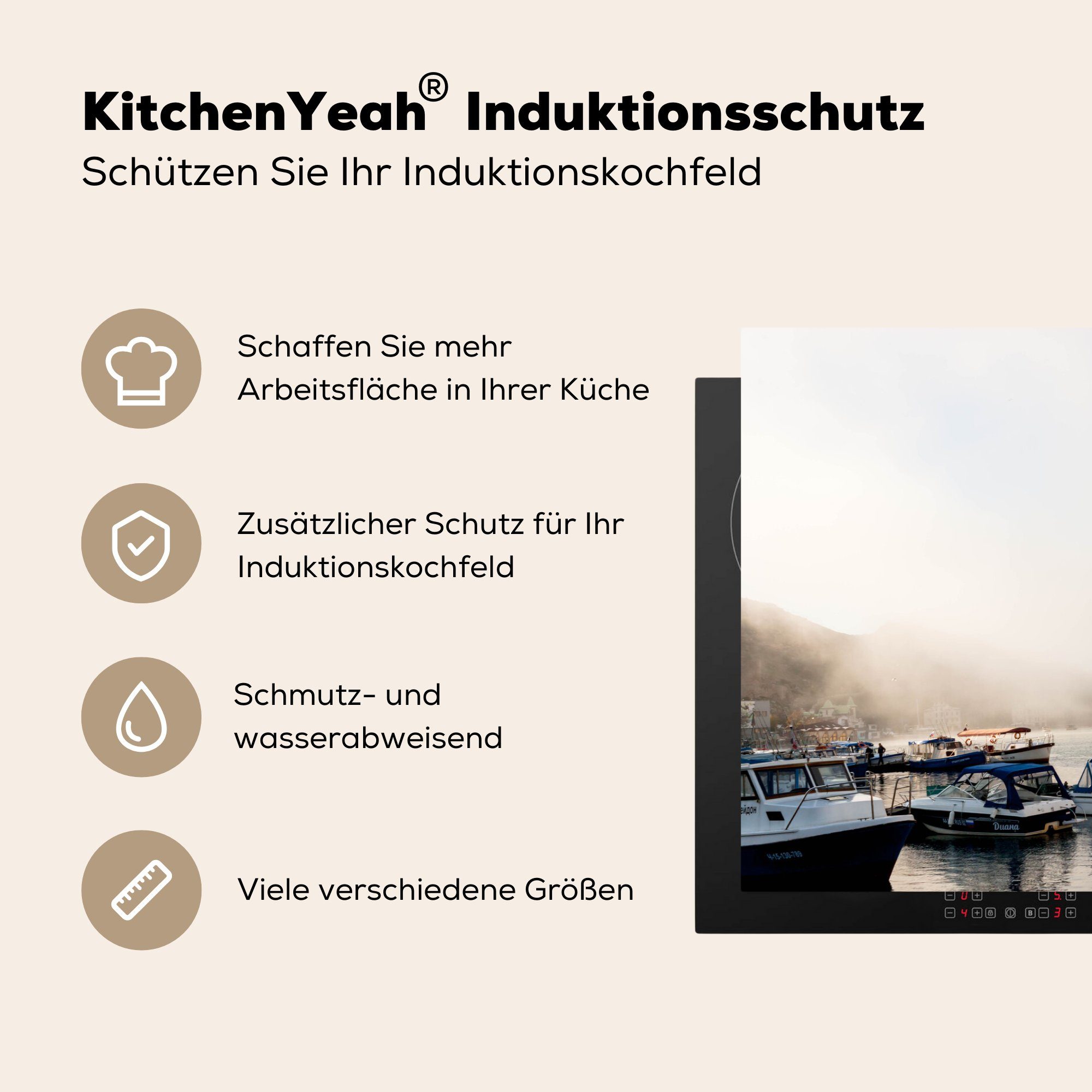 Induktionskochfeld Herdblende-/Abdeckplatte 81x52 tlg), Nebel (1 Sebastopol Schutz Ceranfeldabdeckung über küche, Krim, dem MuchoWow Hafen auf die cm, für von Vinyl, der