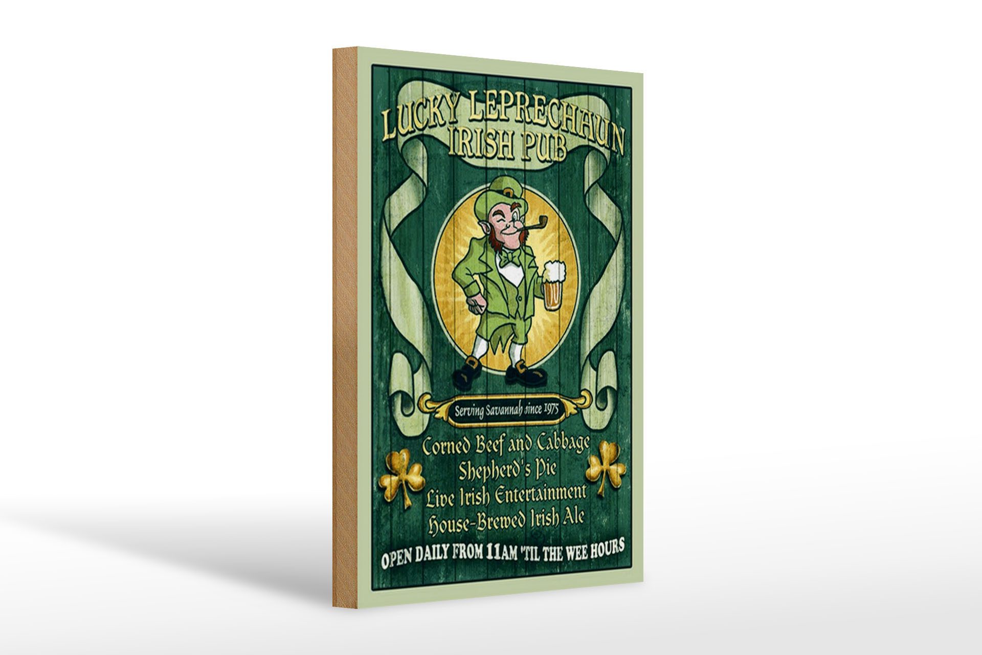 Holzbild Bier 20x30cm Irish Pub open daily from 11am