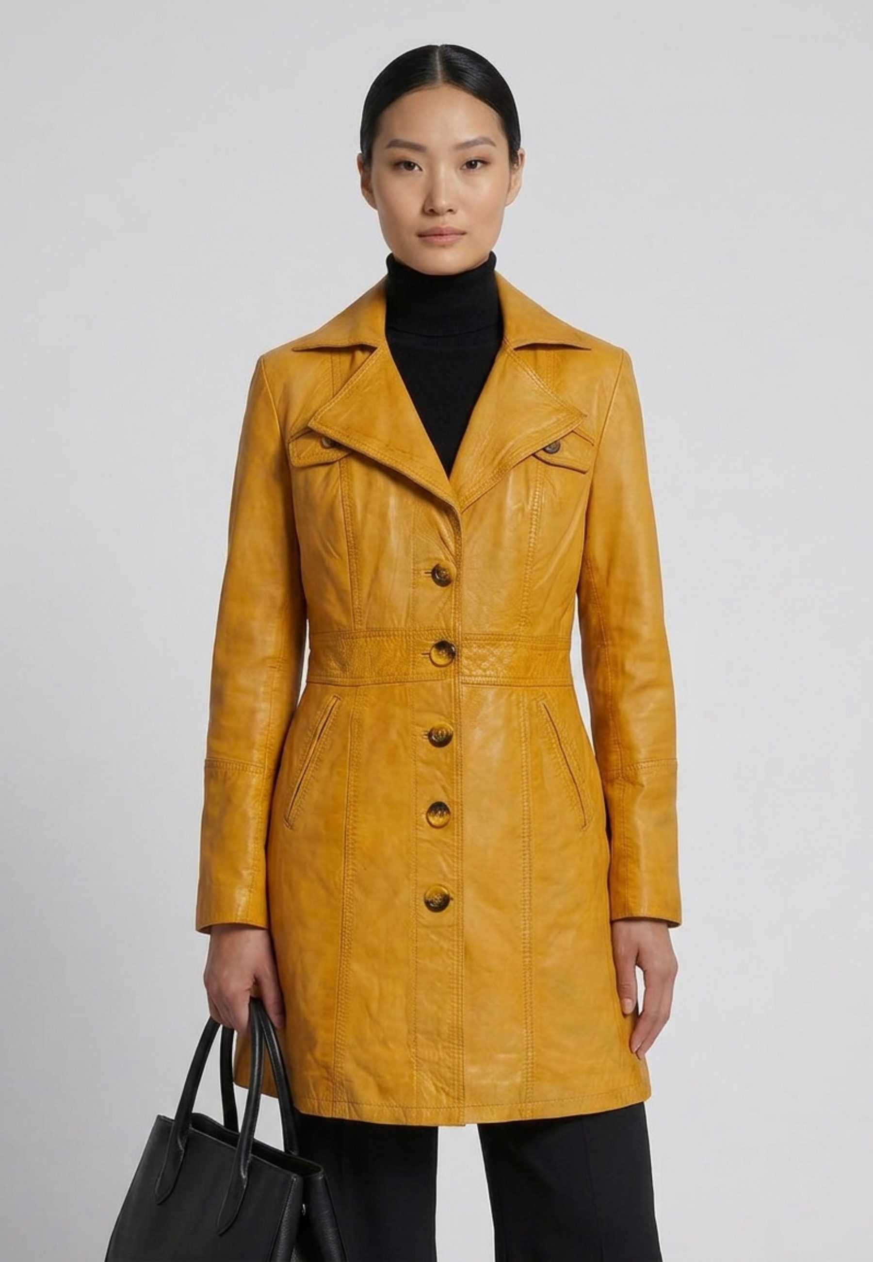 RICANO Ledermantel Lucy Ledermantel mit Reverskragen und Knopfleiste