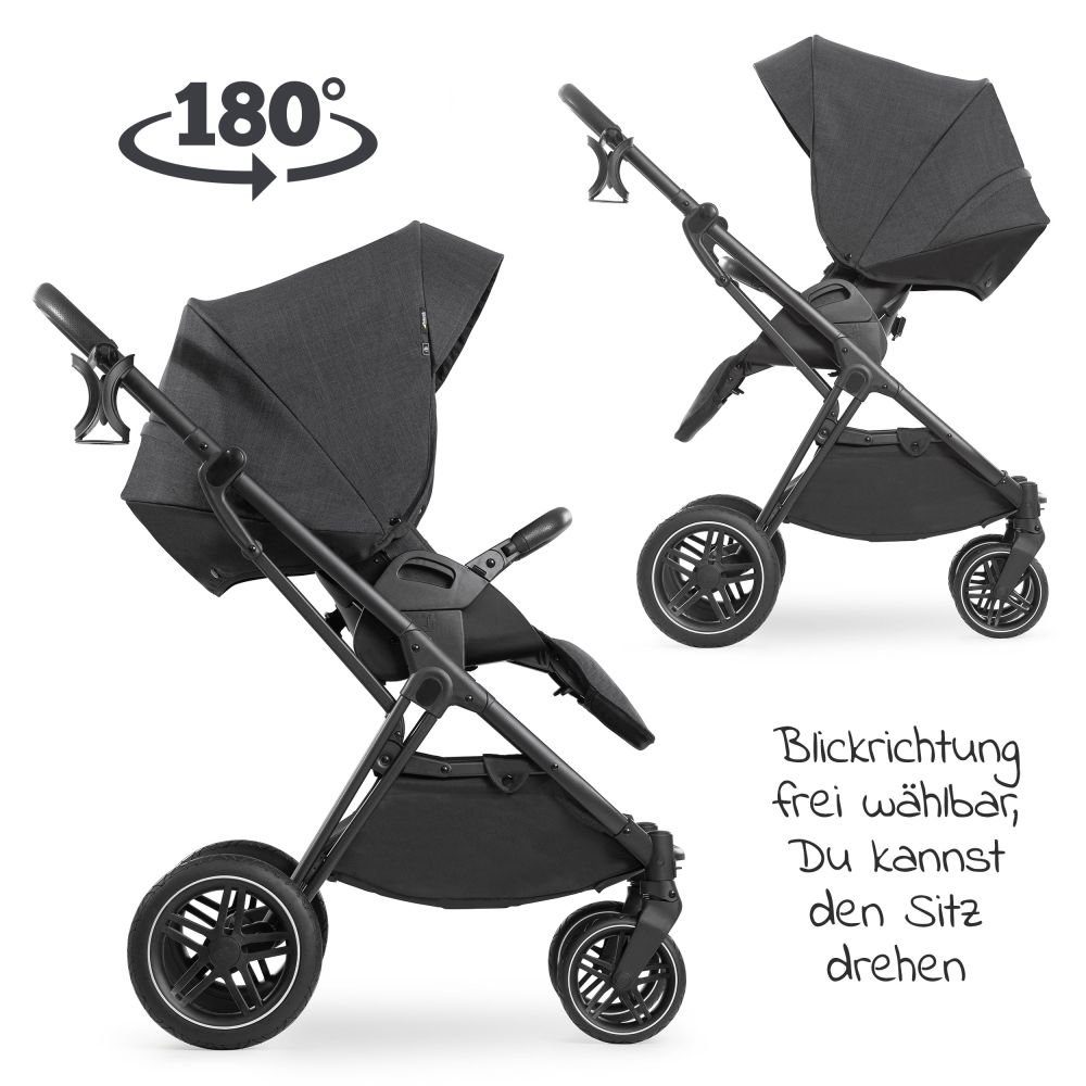 Hauck Kombi-Kinderwagen Vision X Set Babyschale, Set - Black, mit Base Babywanne, 4in1 Melange Isofix Sportsitz, Kinderwagen Trio