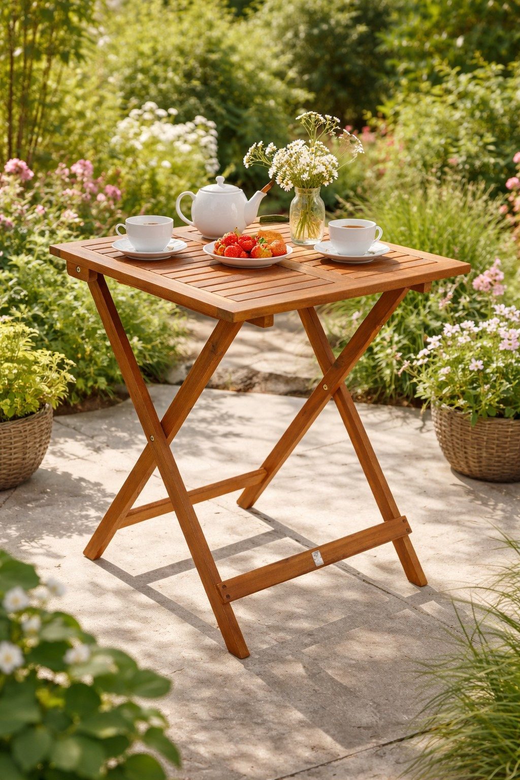 DEGAMO Gartentisch LIMA, quadratisch 60x60cm, Höhe 74cm, Akazie geölt, klappbar