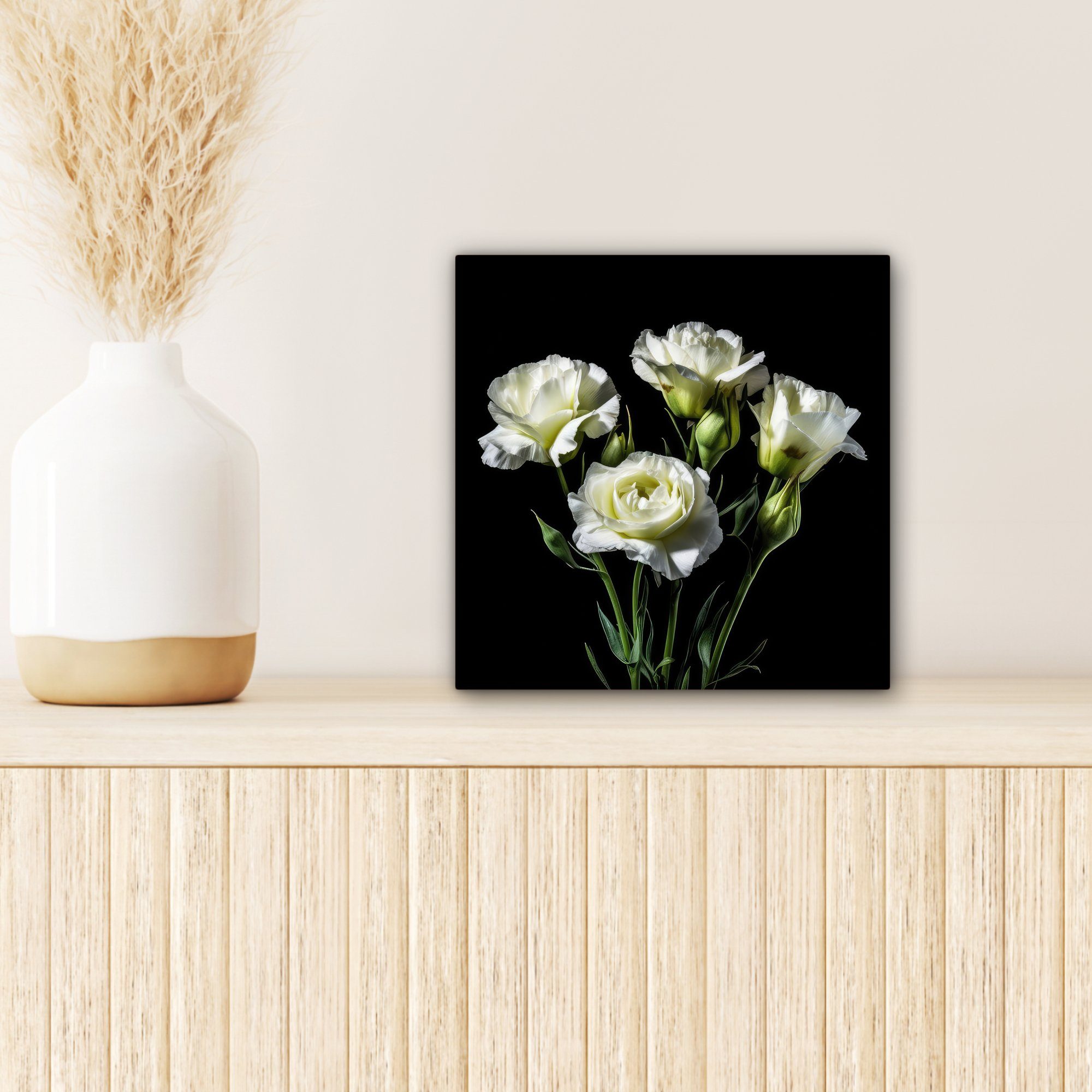 - (1 Rosen 20x20 Schwarz, Weiß Leinwandbild für - Schlafzimmer, cm - OneMillionCanvasses® - Blumen Botanisch St), Leinwand Wohnzimmer Bilder