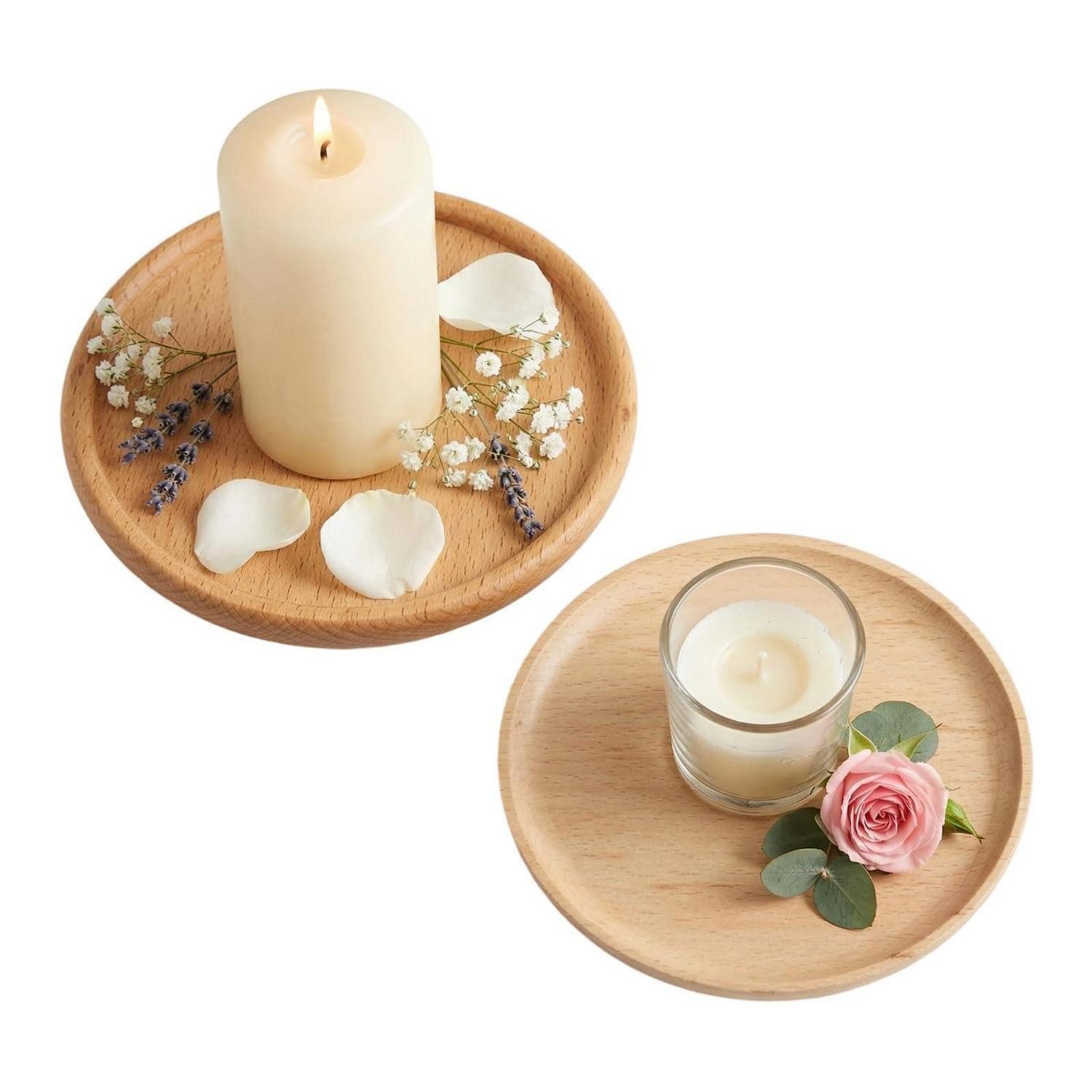 LuxusKollektion Kerzentablett Kerzenteller Holz 2er Set Rund 10cm Natur (2 St)