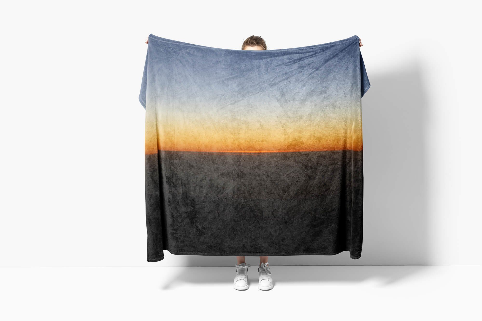 Sinus Art Handtücher Saunatuch Abstrakt Hor, (1-St), Handtuch Strandhandtuch mit Handtuch Fotomotiv Sonnenuntergang Baumwolle-Polyester-Mix Kuscheldecke