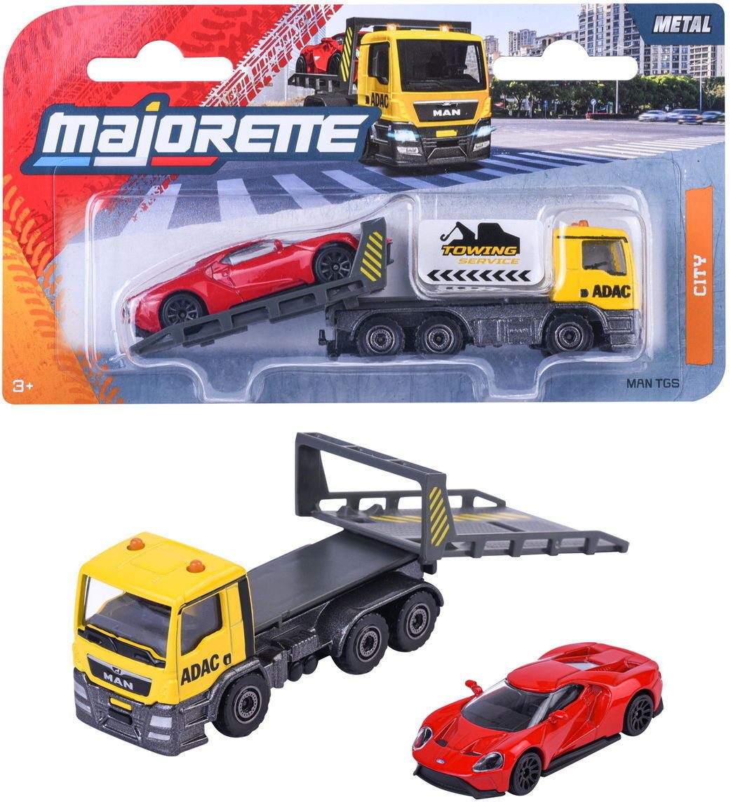 majORETTE Spielzeug-Auto ADAC Abschleppfahrzeug gelb und Ford GT rot 13 cm 8503002001Q01