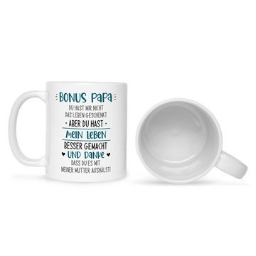 GRAVURZEILE Tasse mit Spruch - Bonus Eltern, Keramik, Farbe: Papa Weiß