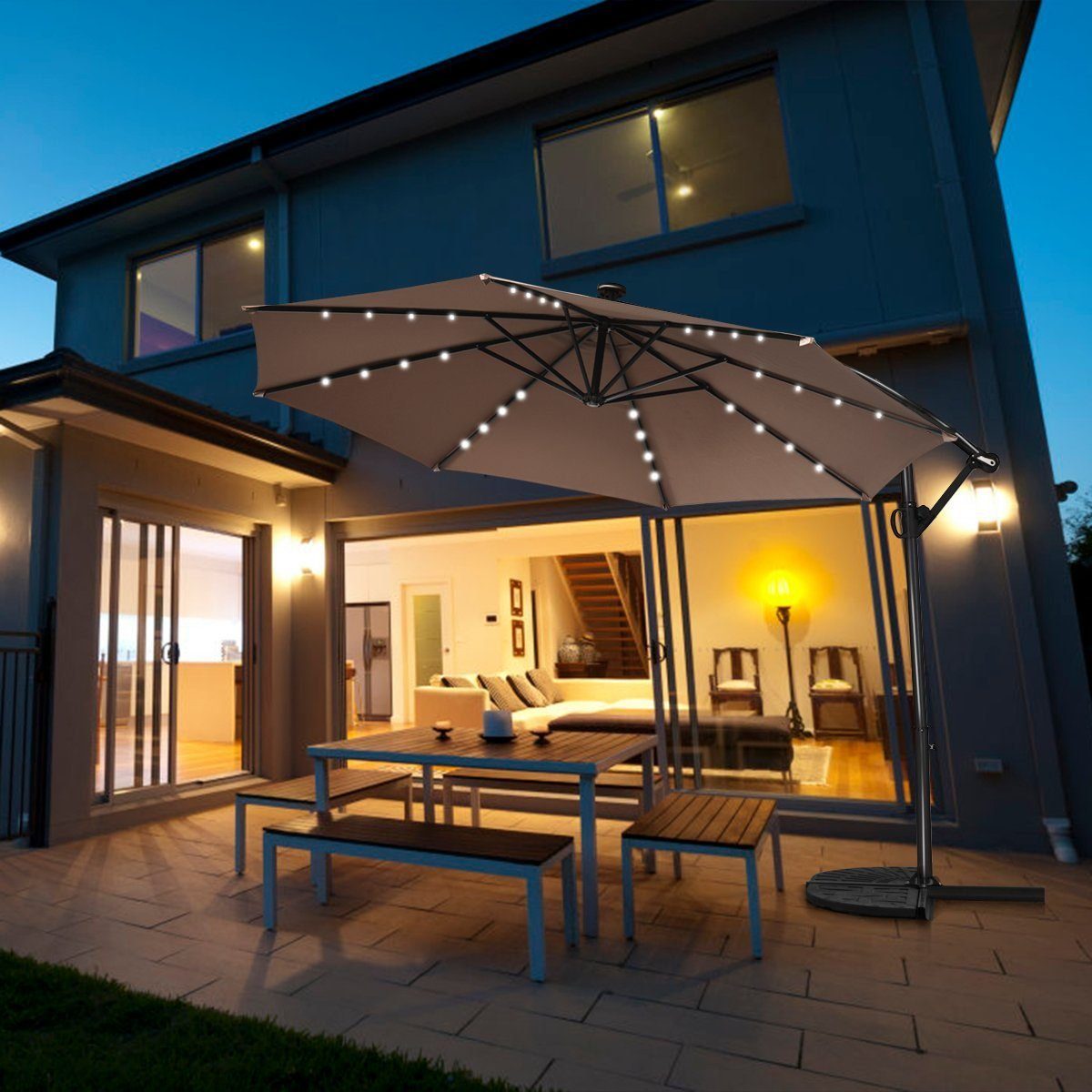 KOMFOTTEU Sonnenschirm mit 32 Solar-LED-Lichtern, höhenverstellbarer günstig online kaufen