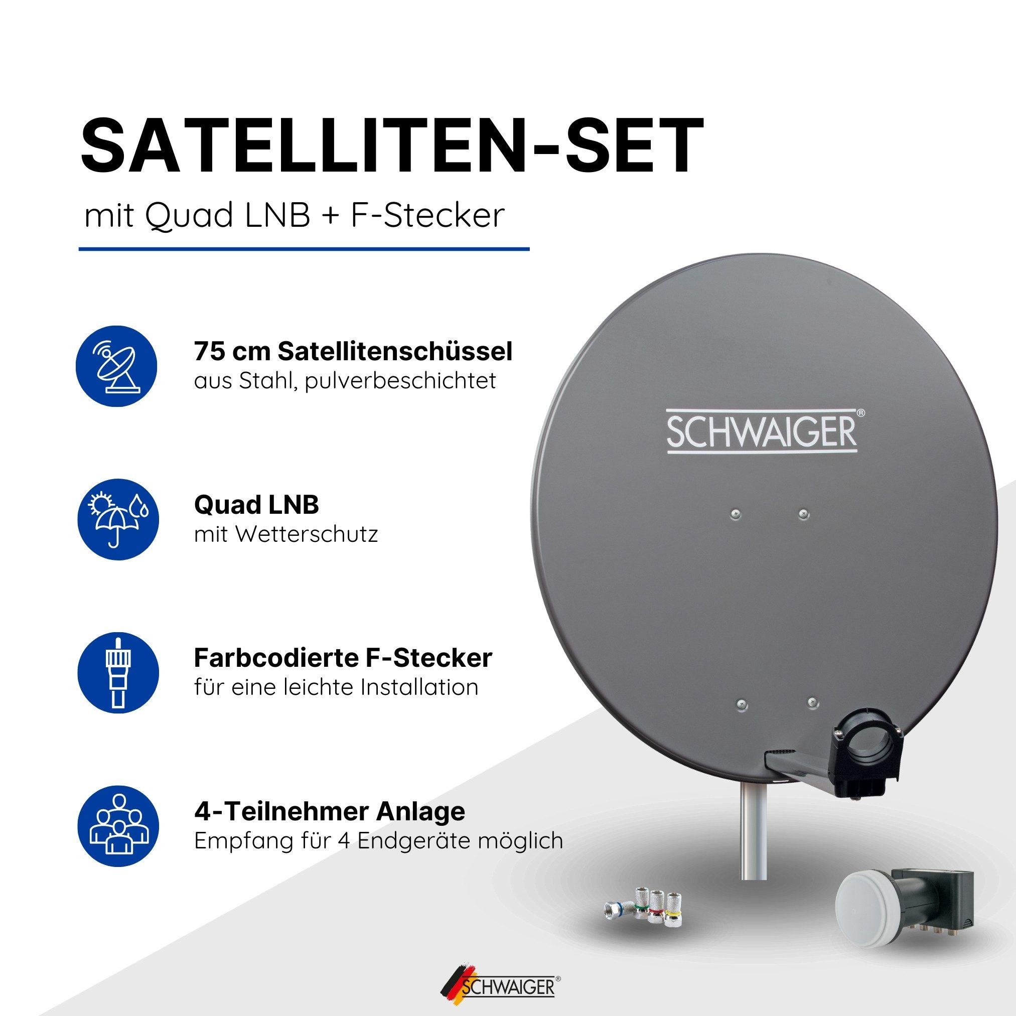 Schwaiger 714517 SAT-Antenne (75 cm, Stahl, Quad LNB, anthrazit)