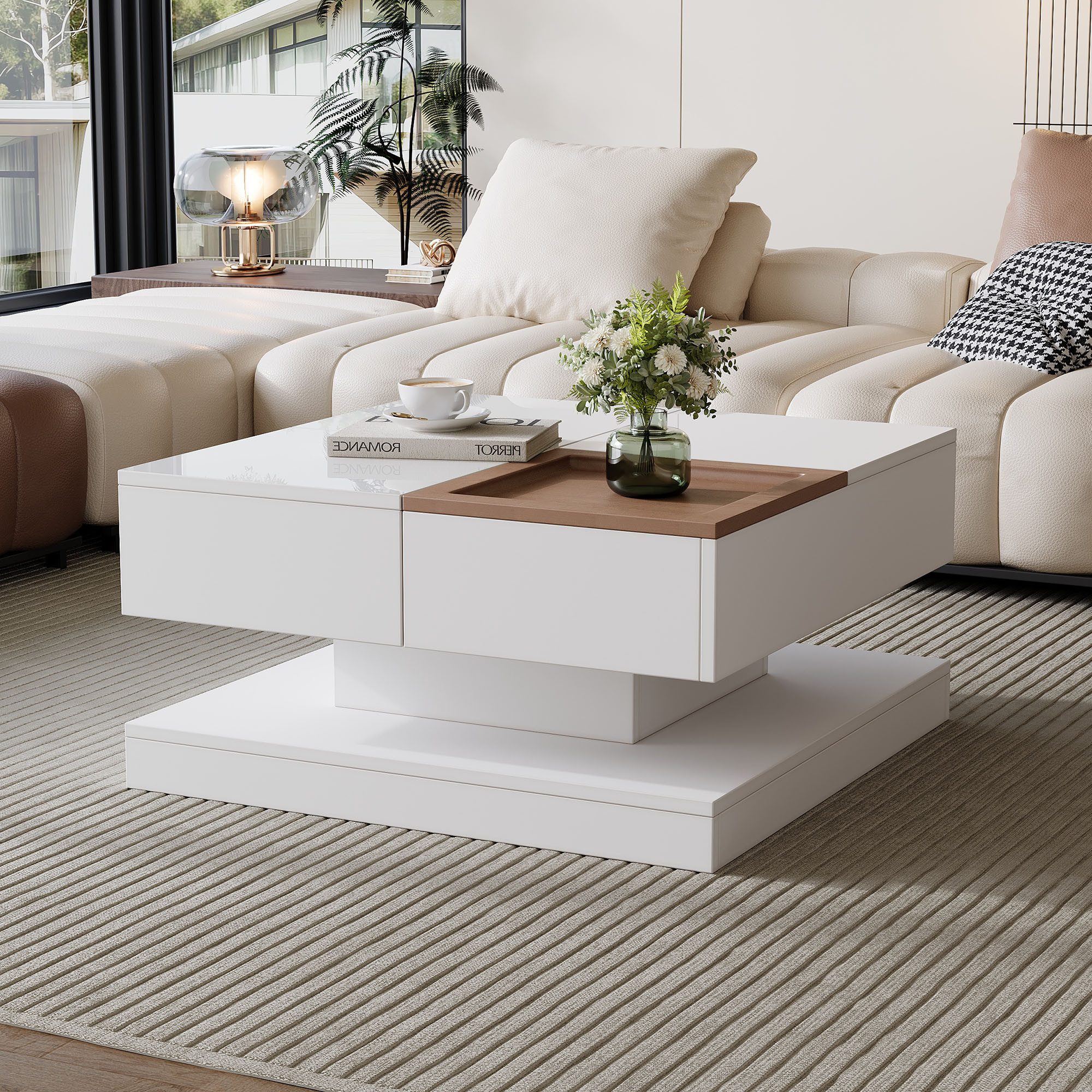 Merax Couchtisch hochglanz Sofatisch Beistelltisch mit anhebbarer Tischplat günstig online kaufen