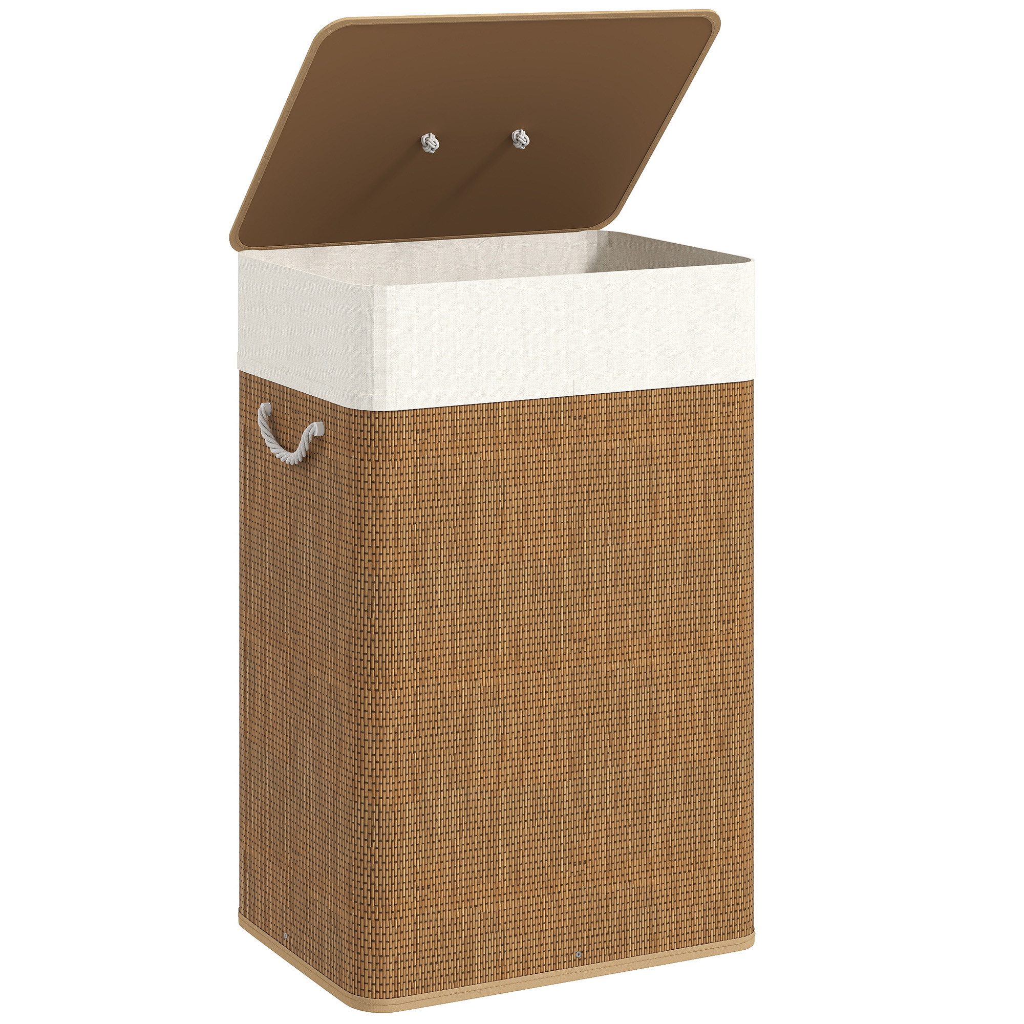 HOMCOM Wäschekorb Bambus Wäschesammler mit Deckel und herausnehmbarem Wäschesack (Laundry Basket, 1 St., Wäschebox), für Waschküche Schlafzimmer – Bild 2 von 5