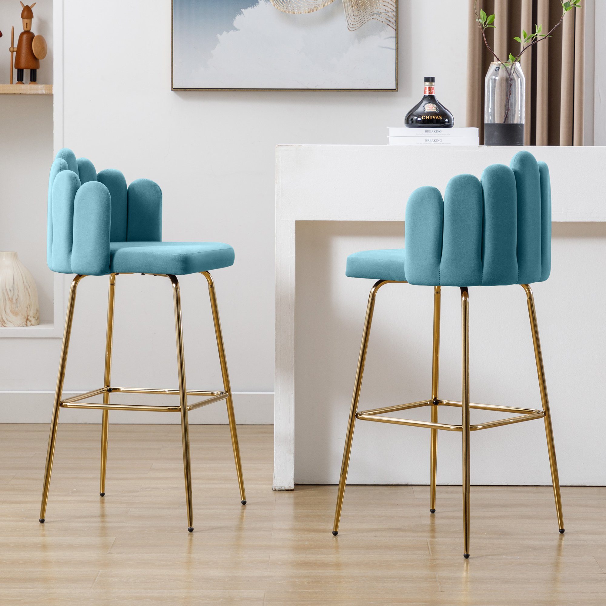 REDOM Barhocker Moderne Freizeitstühle, Polsterstuhl geeignet Blütenblätterstühle Restaurants für Bars St), (2 Tiffany-Blau und