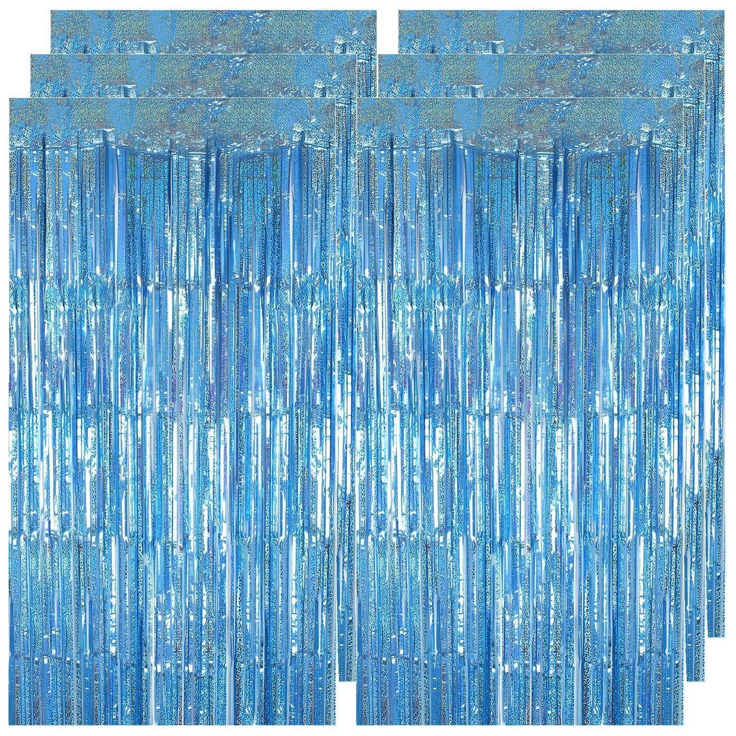 LuxusKollektion Girlande Lametta Vorhang Blau 6er Set 1m x 2m