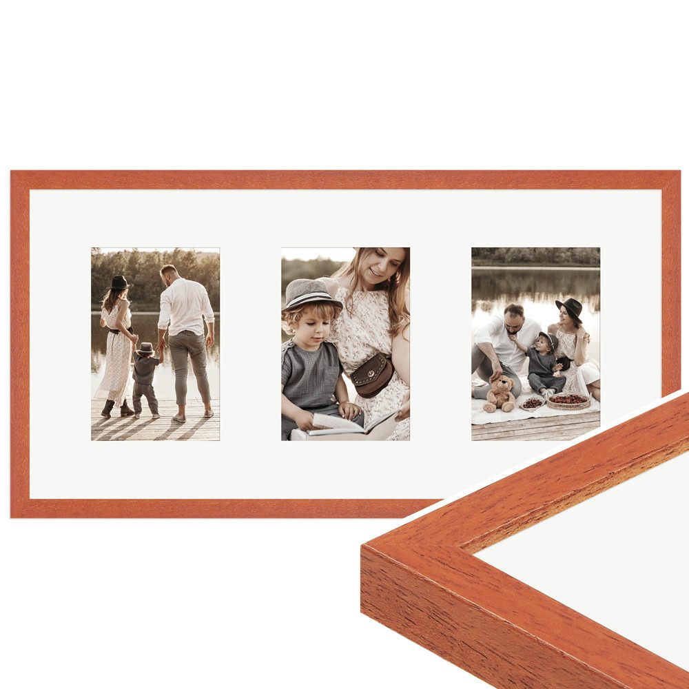 WANDStyle Galerierahmen G950 25x50 cm, für 3 Bilder, im Format 10x15 cm, aus Massivholz in der Farbe Kirschbaum