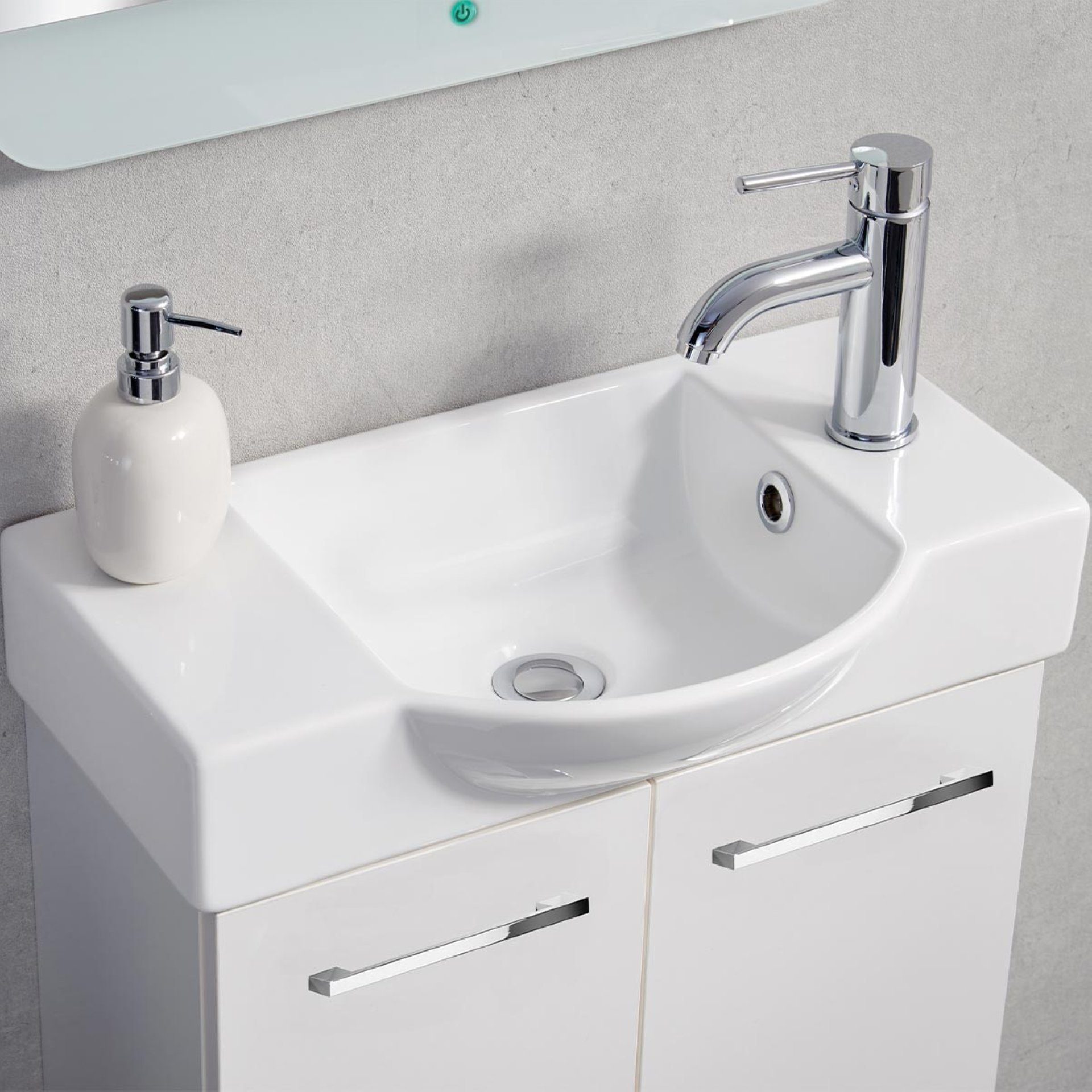 Thumbnail - FACKELMANN Waschbecken SBC SCENO Gäste WC Set 2-teilig 55 cm, Weiß, 2-Türen, Keramik