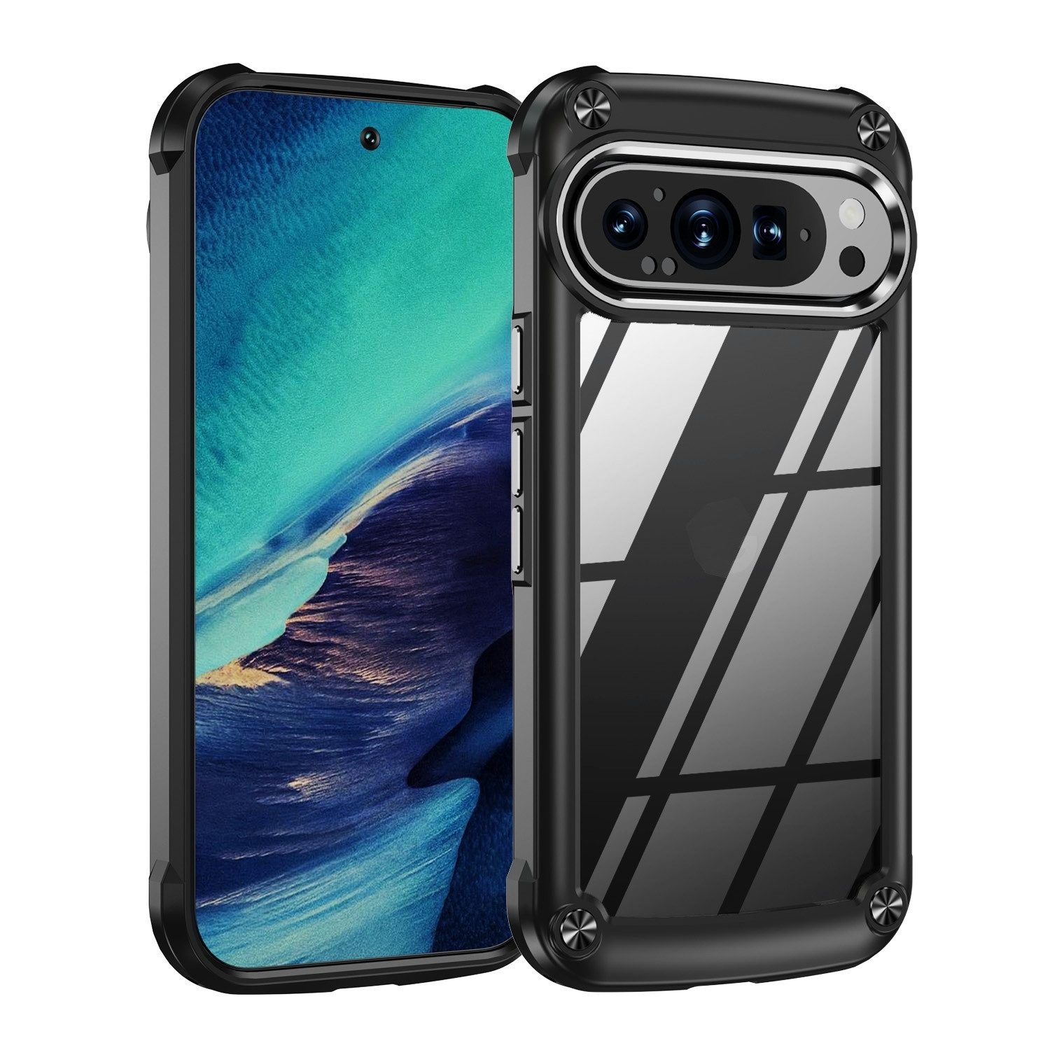Wigento Handyhülle Für Google Pixel 9 Pro XL TPU + PC Hülle mit Linsenschutz Case Schwarz, TPU + PC Hülle mit Linsenschutz