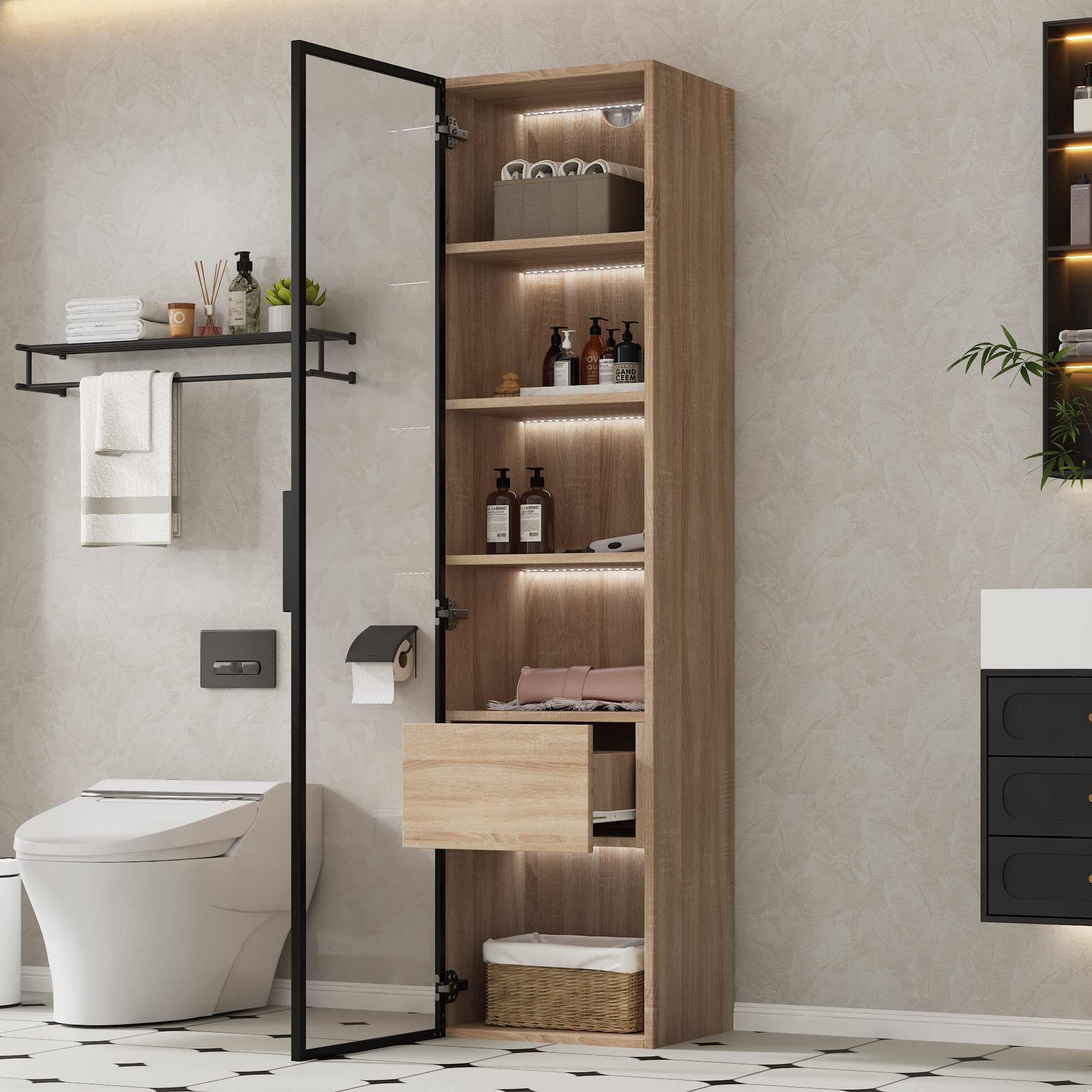 HAUSS SPOLE Vitrine 165×40cm Highboard Küchenschrank Beistellschrank Kommod günstig online kaufen