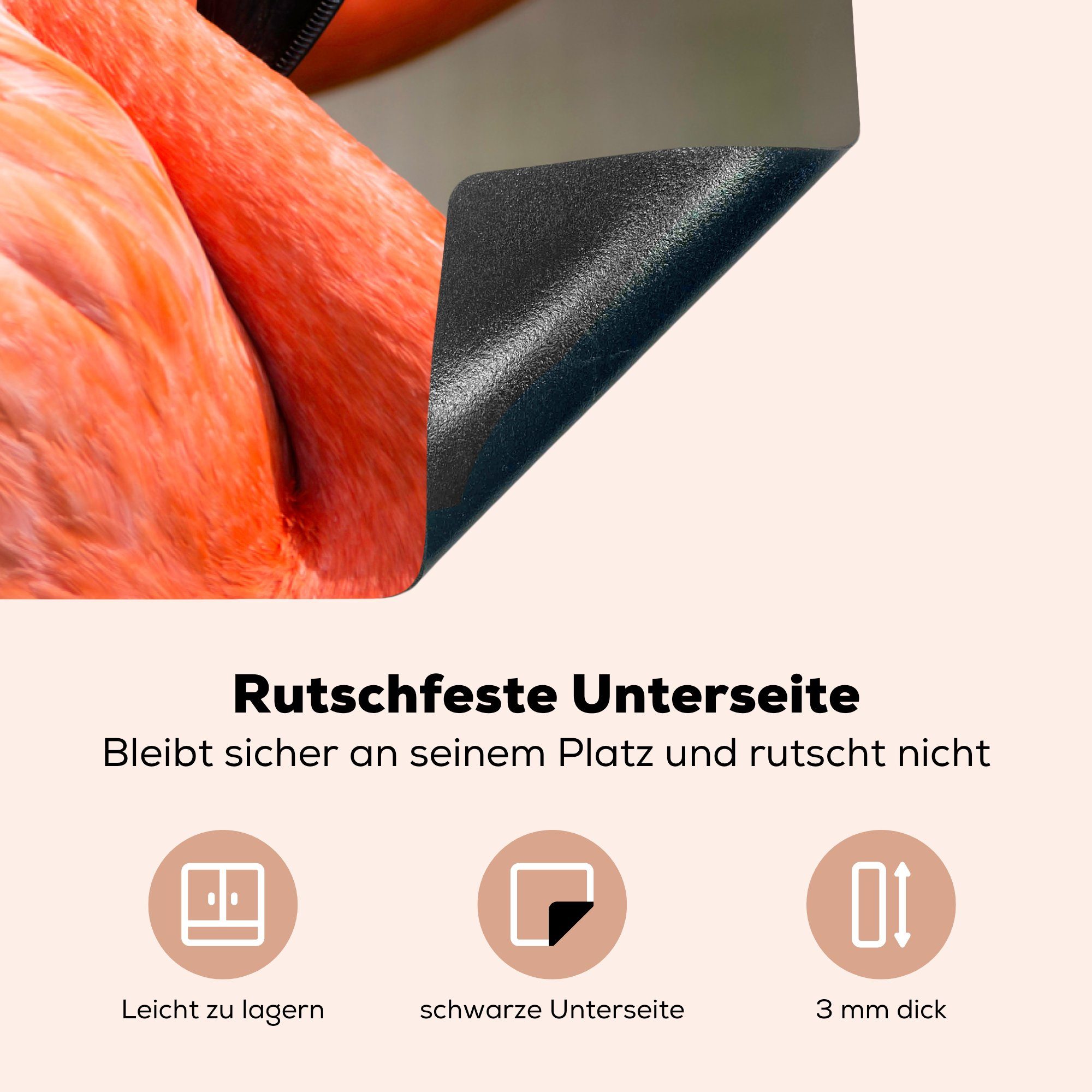 MuchoWow Herdblende-/Abdeckplatte Flamingo im 81x52 Schutz (1 Nahbereich, Vinyl, cm, für Ceranfeldabdeckung die Induktionskochfeld küche, tlg)
