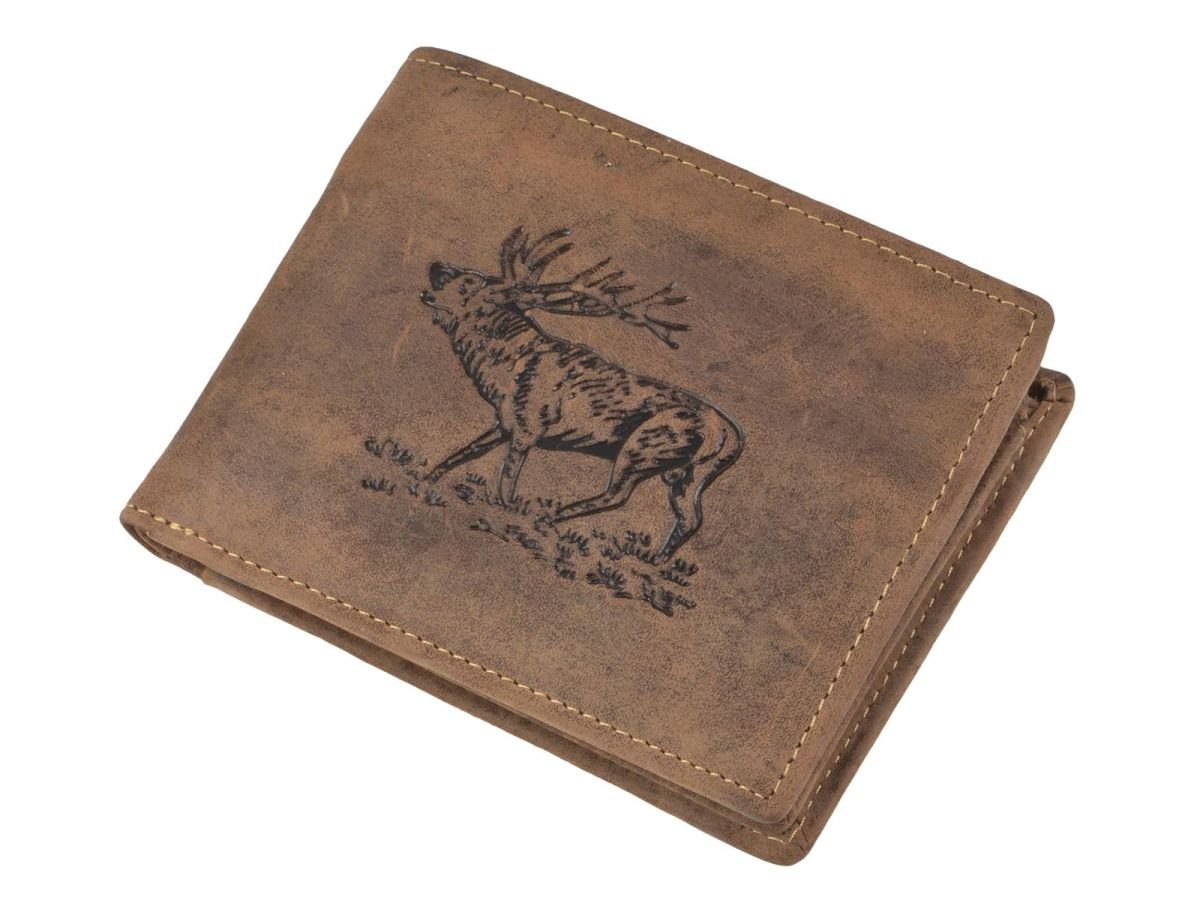 Geldbörse Lederbörse, Hunting, Greenburry Hirsch-Prägung braun Vintage Portemonnaie,