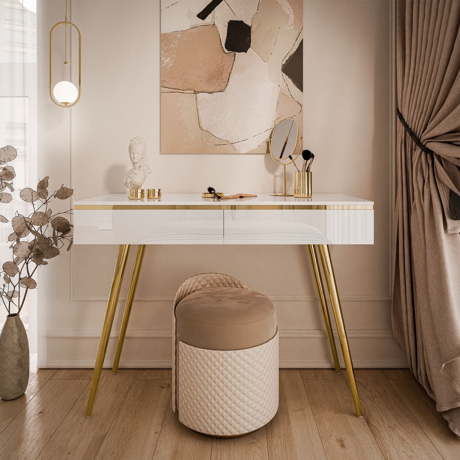 ALLHOUSE24 Konsolentisch PEONY-V GOLD weiß Hochglanz günstig online kaufen