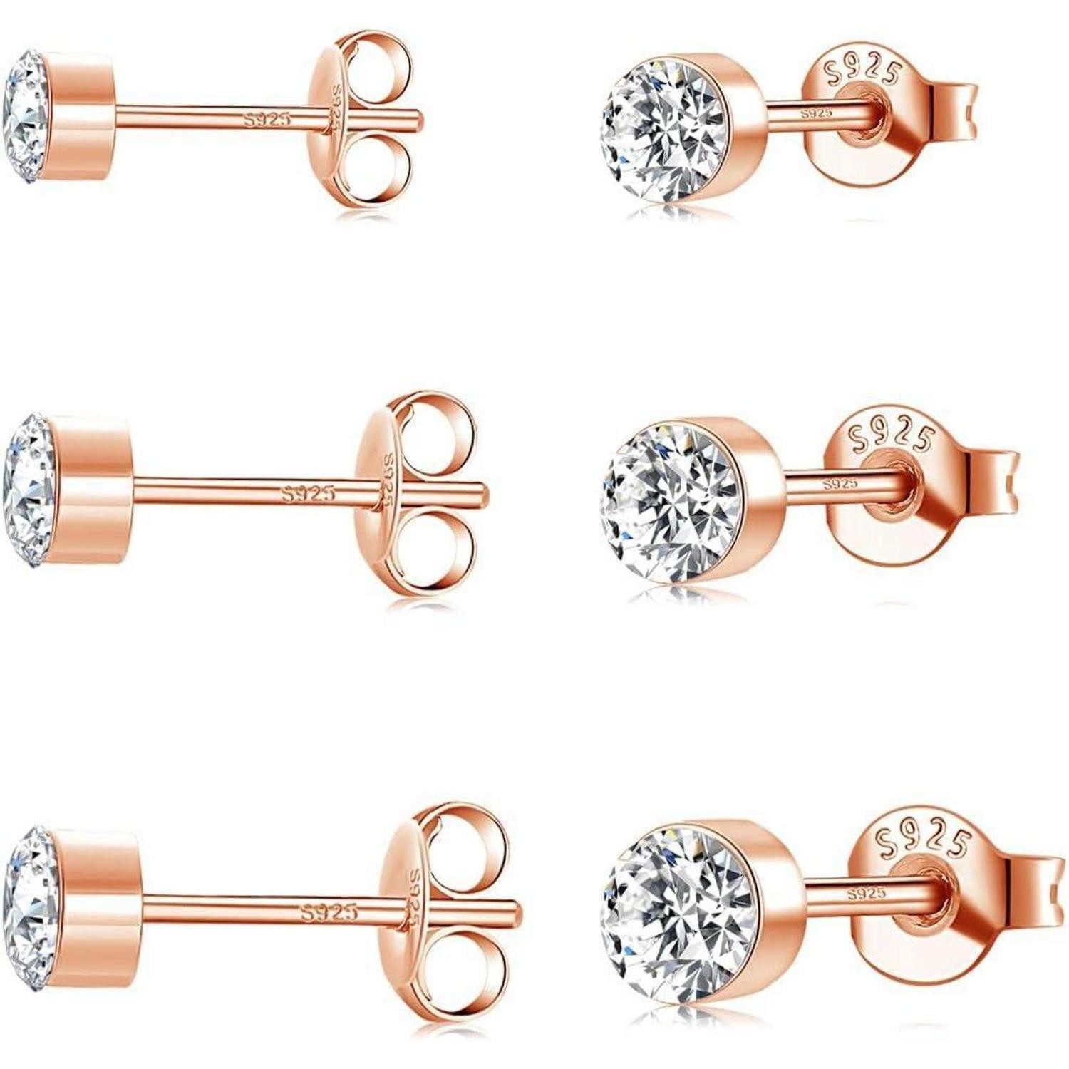 LuxusKollektion Ohrstecker-Set Ohrstecker 925 Silber Zirkonia 2/3/4mm Rosegold