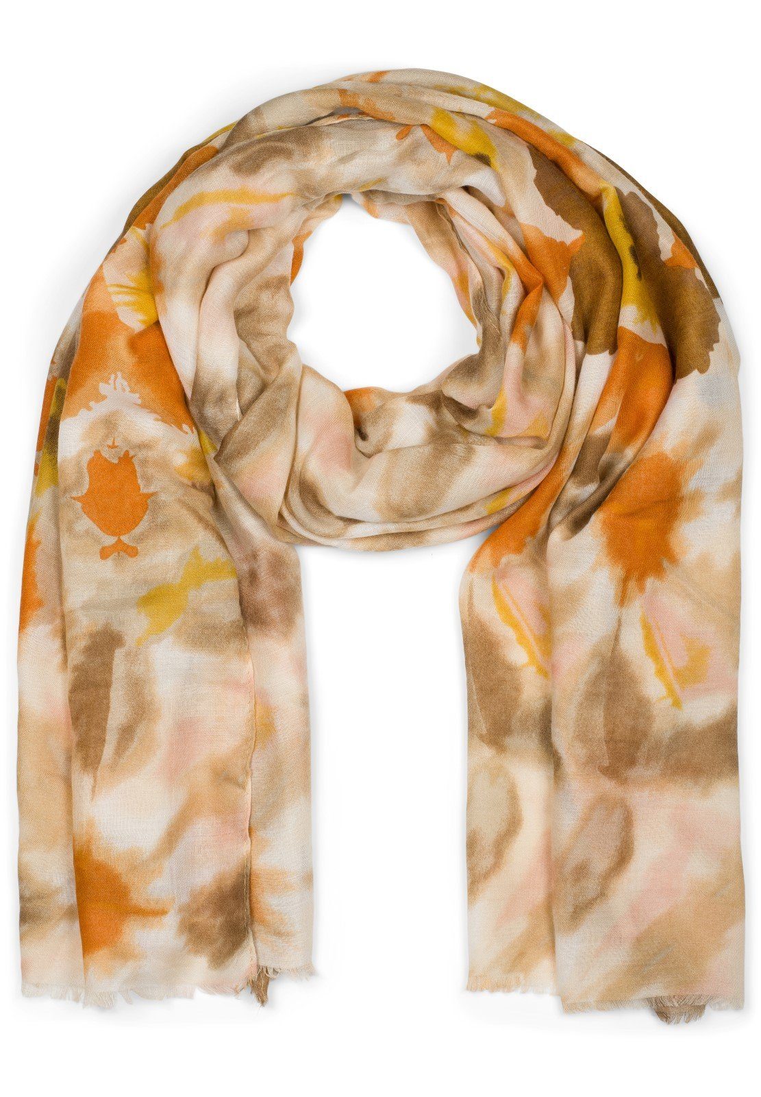 styleBREAKER Modeschal, (1-St), Schal mit Batik Blumen Muster Orange-Beige