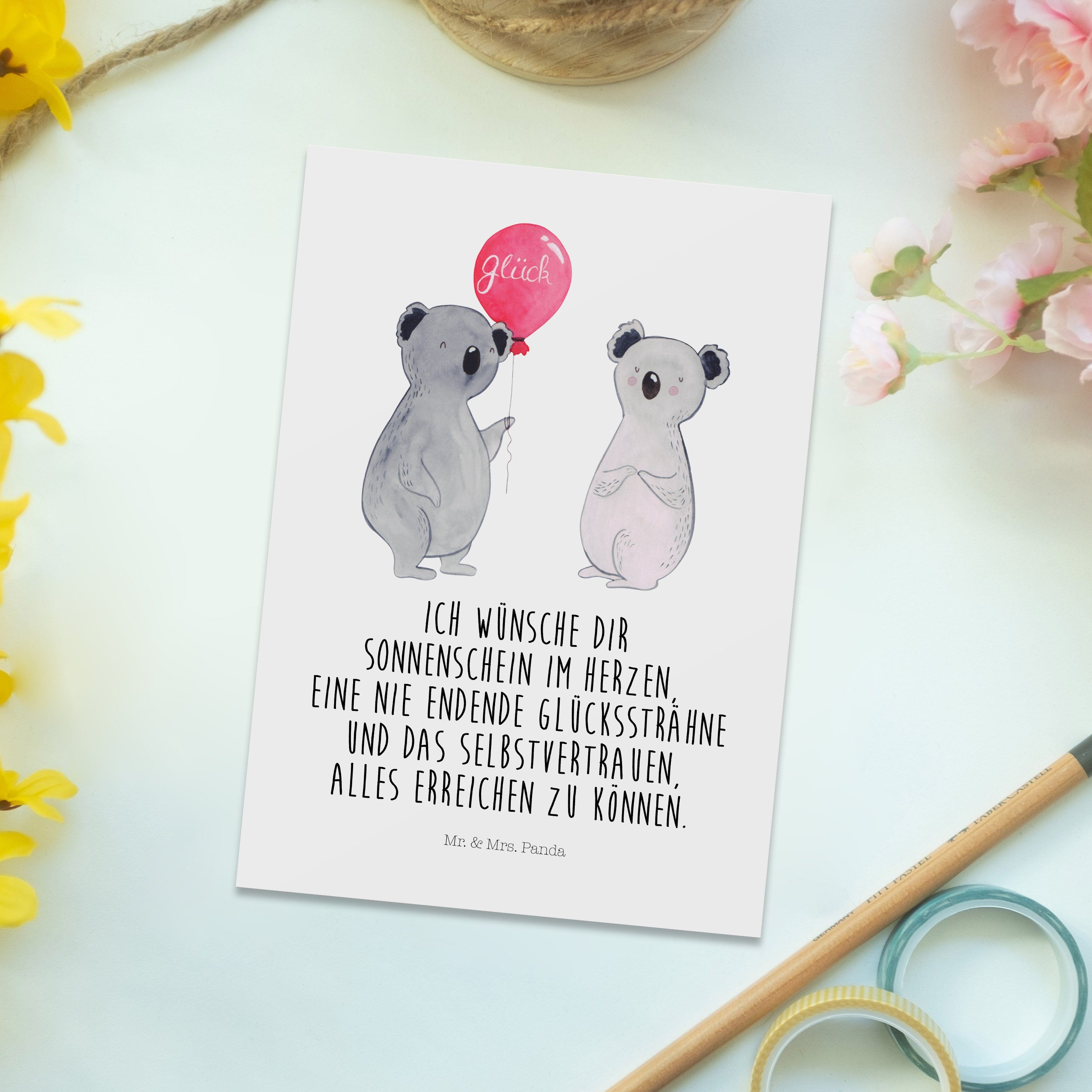 Mr. & Mrs. Panda Postkarte Koala Luftballon, Postkarte, Weiß, kunstkarte, Geschenk, Ansichtskart, Fotokarte Geschenk spruchkarte