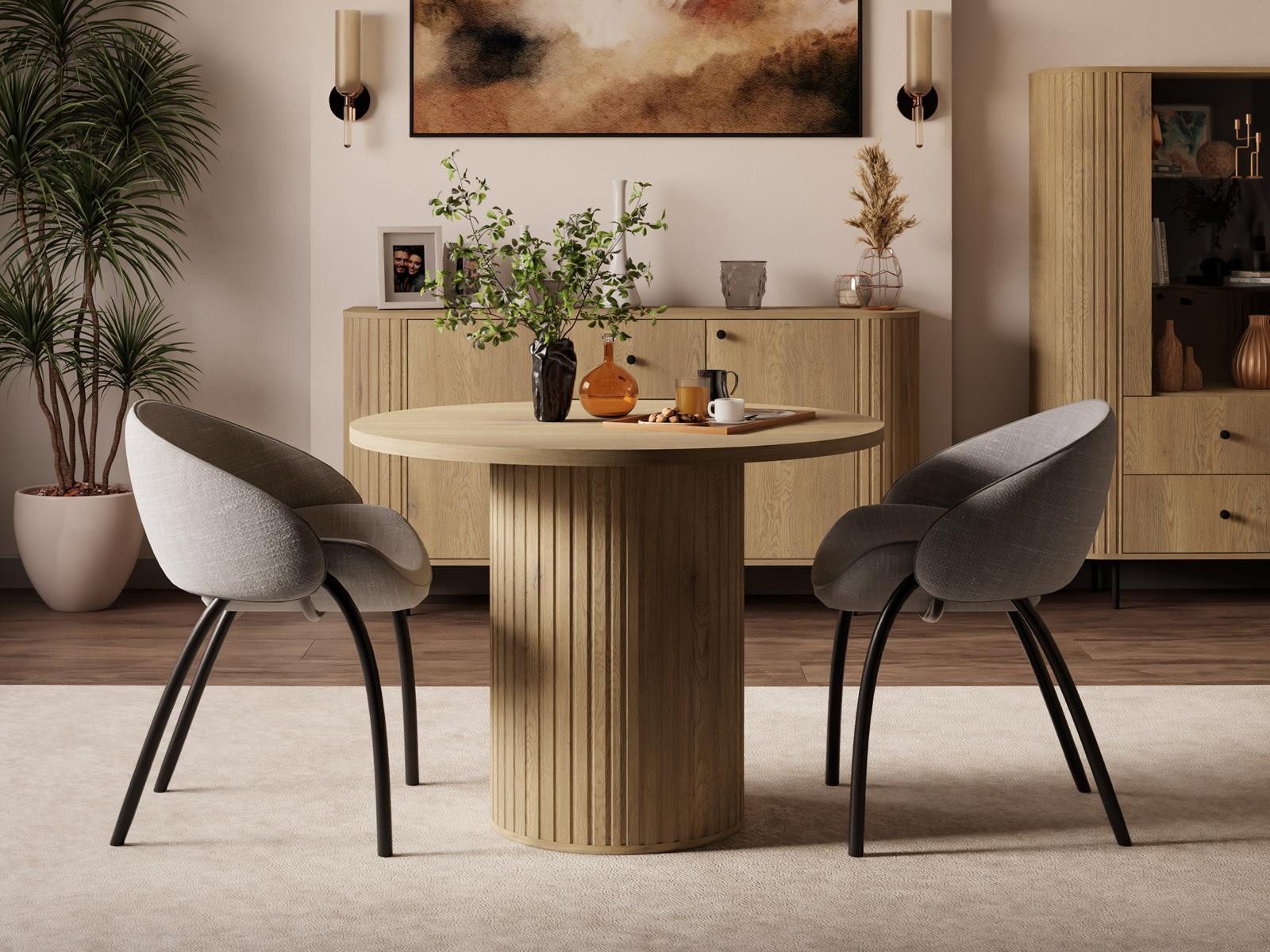 Compleo Esstisch ZANTO rund, ausziehbar 100-188 cm, EU, Beige oder Eiche cremona, Stabiles Gestell für hohen Sitzkomfort, robuste Tischplatte