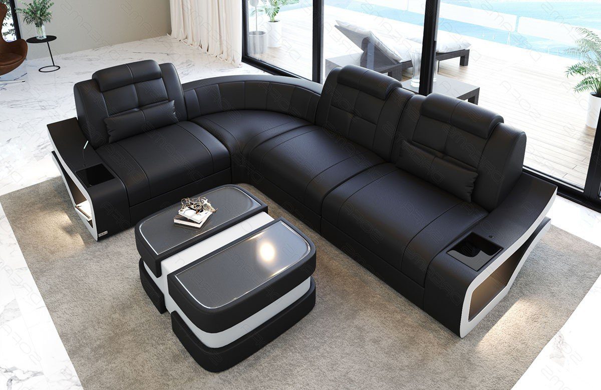 Sofa LED-Beleuchtung Couch mit Ecksofa L Dreams Ledersofa Form Ledercouch, L-Form Sofa Elena Leder