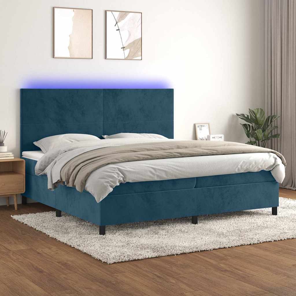vidaXL Bett Boxspringbett mit Matratze & LED Dunkelblau 200x200 cm Samt