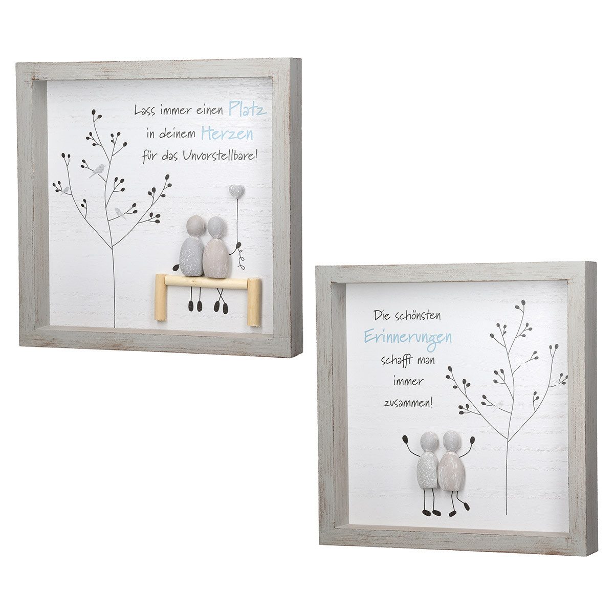 MF Wanddekoobjekt Steinherz Harmonie Steinbild Set 2er Quadratisch Deko Bild Grau (2 St)