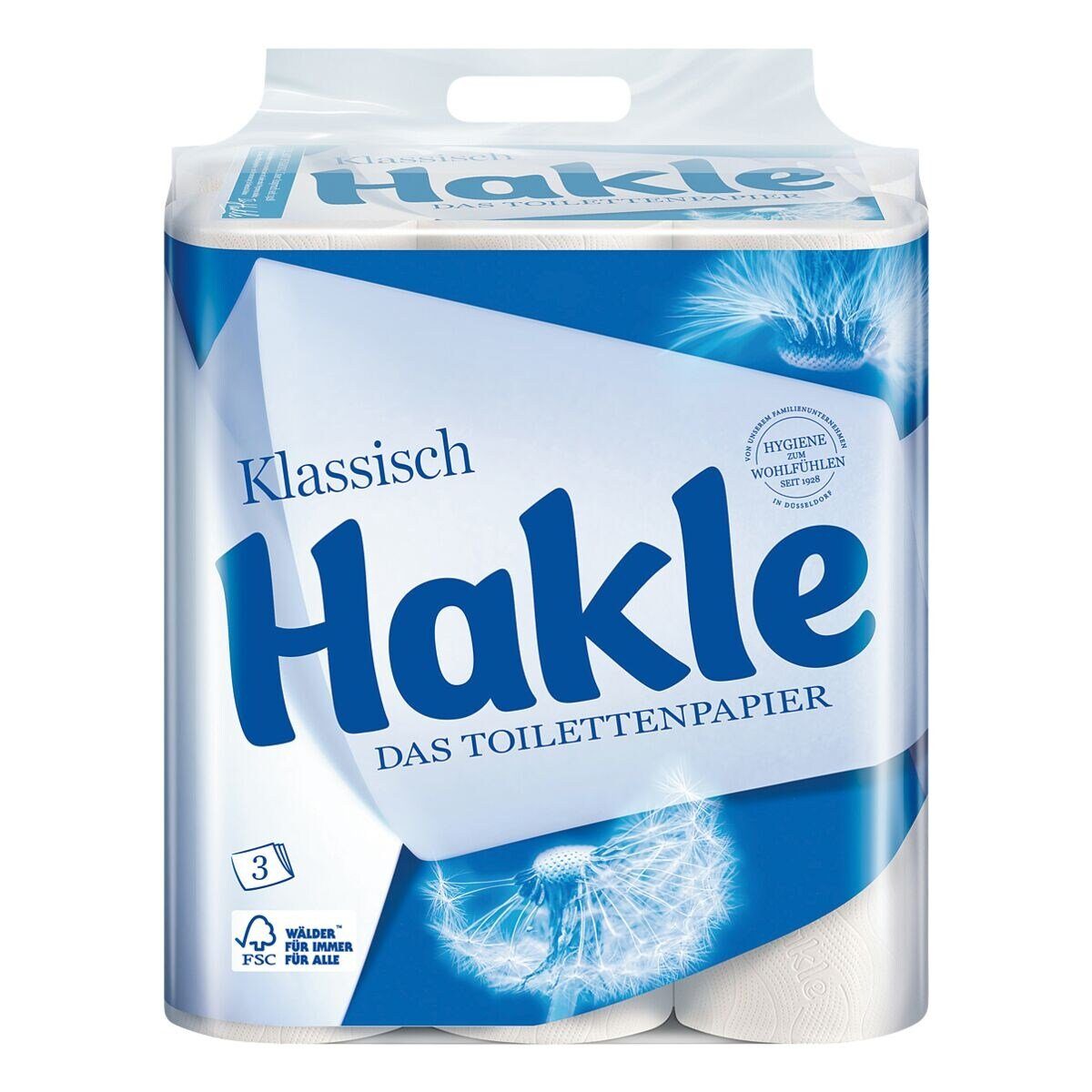 HAKLE Toilettenpapier Vlausch, 3-lagig, 24 Rollen, mit Dekor, 150 Blatt/Rolle