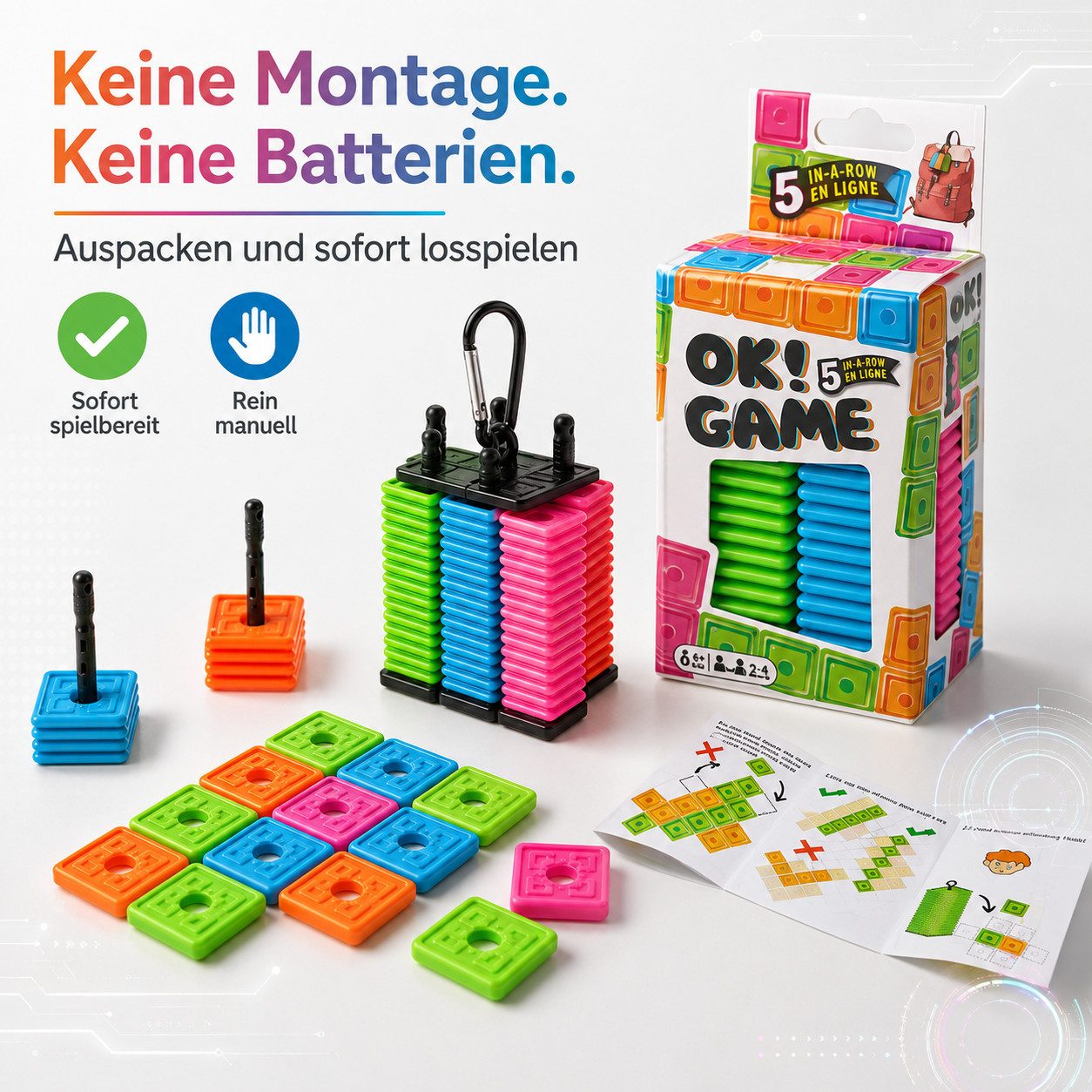 Fyrove Lernspielzeug Reisespiel , Reisespiel für Kinder, Familienspiel (Spar-Set, 1-St., Geschenk für Erwachsene, Taktikspiel, Denkspiel, Logikspiel), Brettspiel für 2-4 Spieler, Fünf in einer Reihe Spiel
