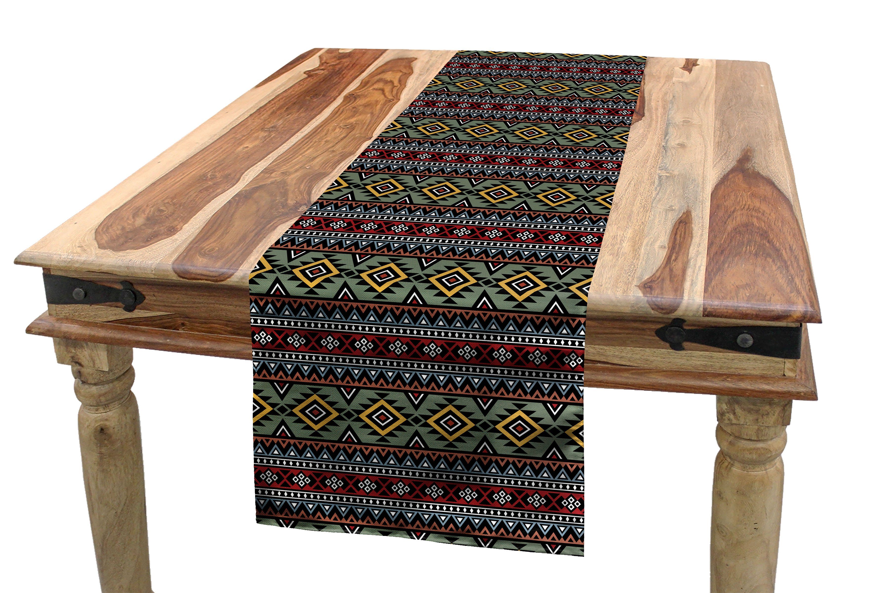 Abakuhaus Tischläufer Esszimmer Küche Rechteckiger Dekorativer Tischläufer, Ethnisch Primitive Aztec