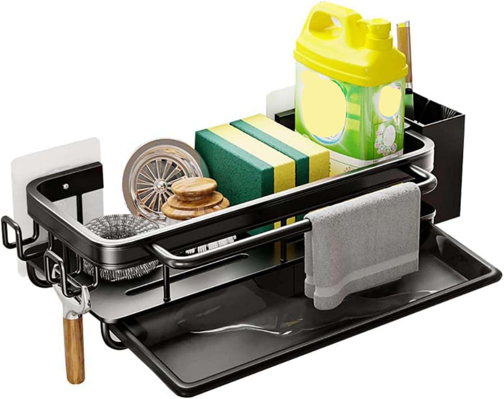 Coonoor Küchenorganizer-Set Spülbecken Organizer Edelstahl mit Handtuchhalter