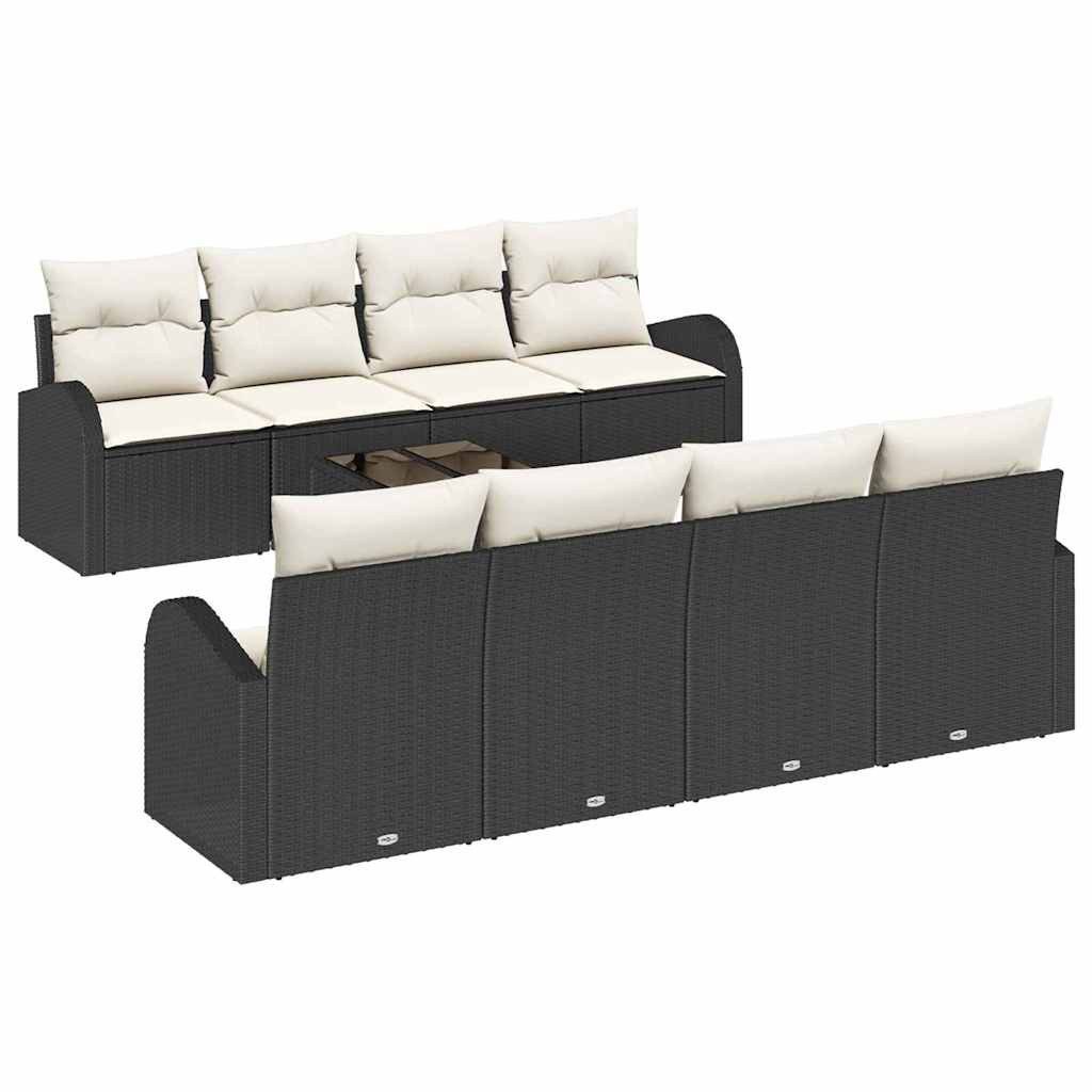 vidaXL Loungesofa Gartensofa-set Schwarz 55 x 55 x 37 cm Poly-Rattan, 9 Teile