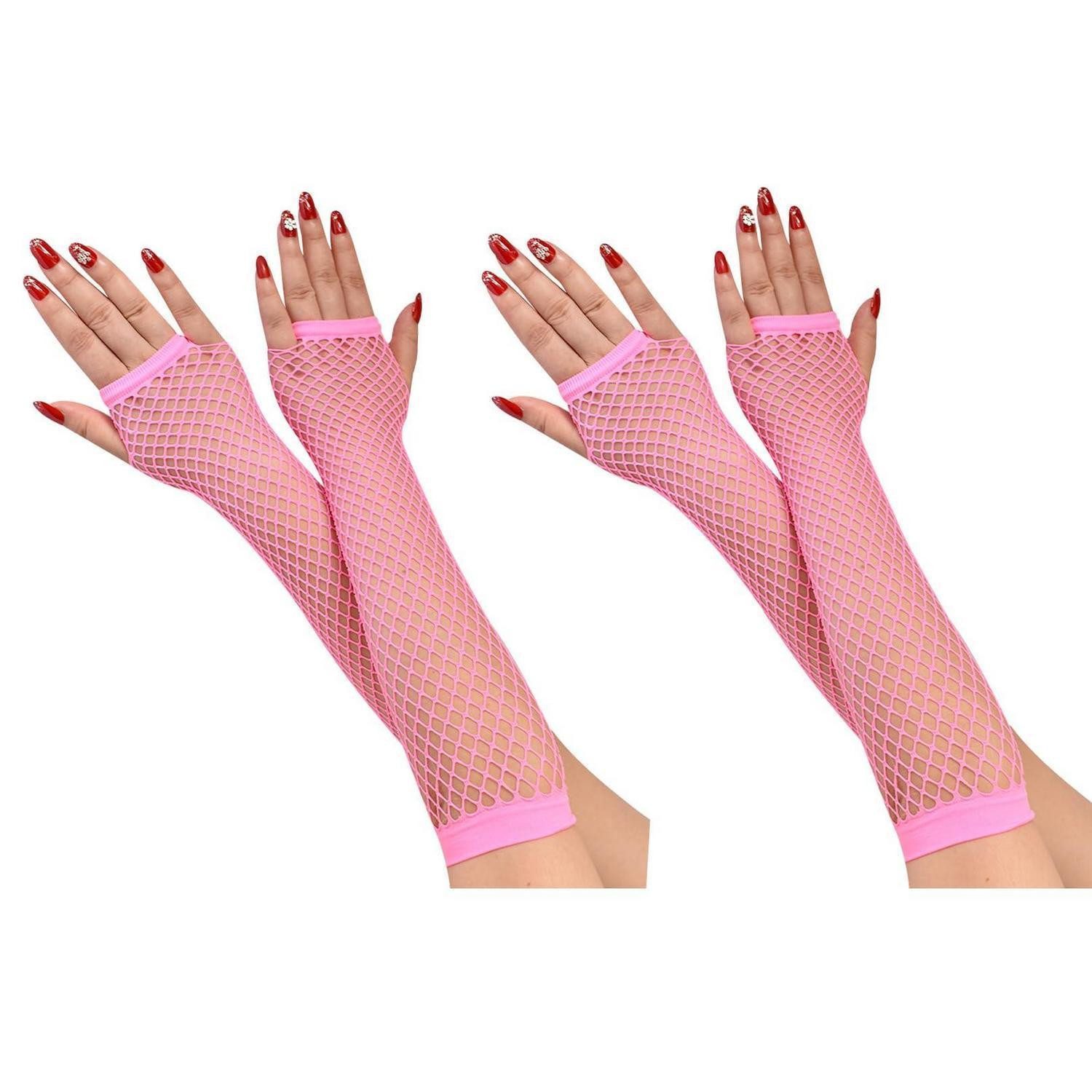 LuxusKollektion Abendhandschuhe Netzhandschuhe Damen Fingerlos Rosa 80er Kostüm (2-St)