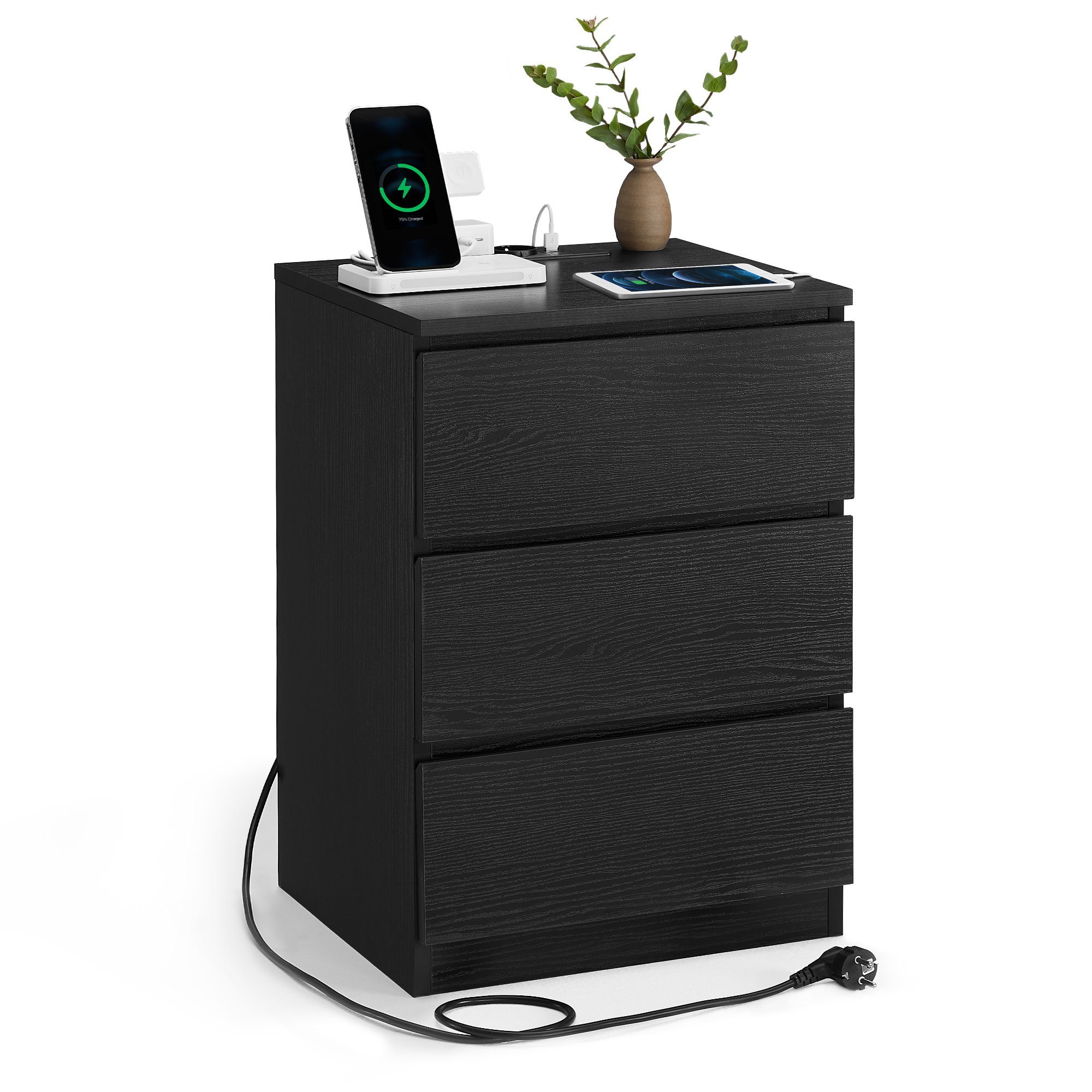 VASAGLE Nachttisch (1-St), 3 Schubladen, abgeschrägte Kante, 2 AC-Steckdose günstig online kaufen