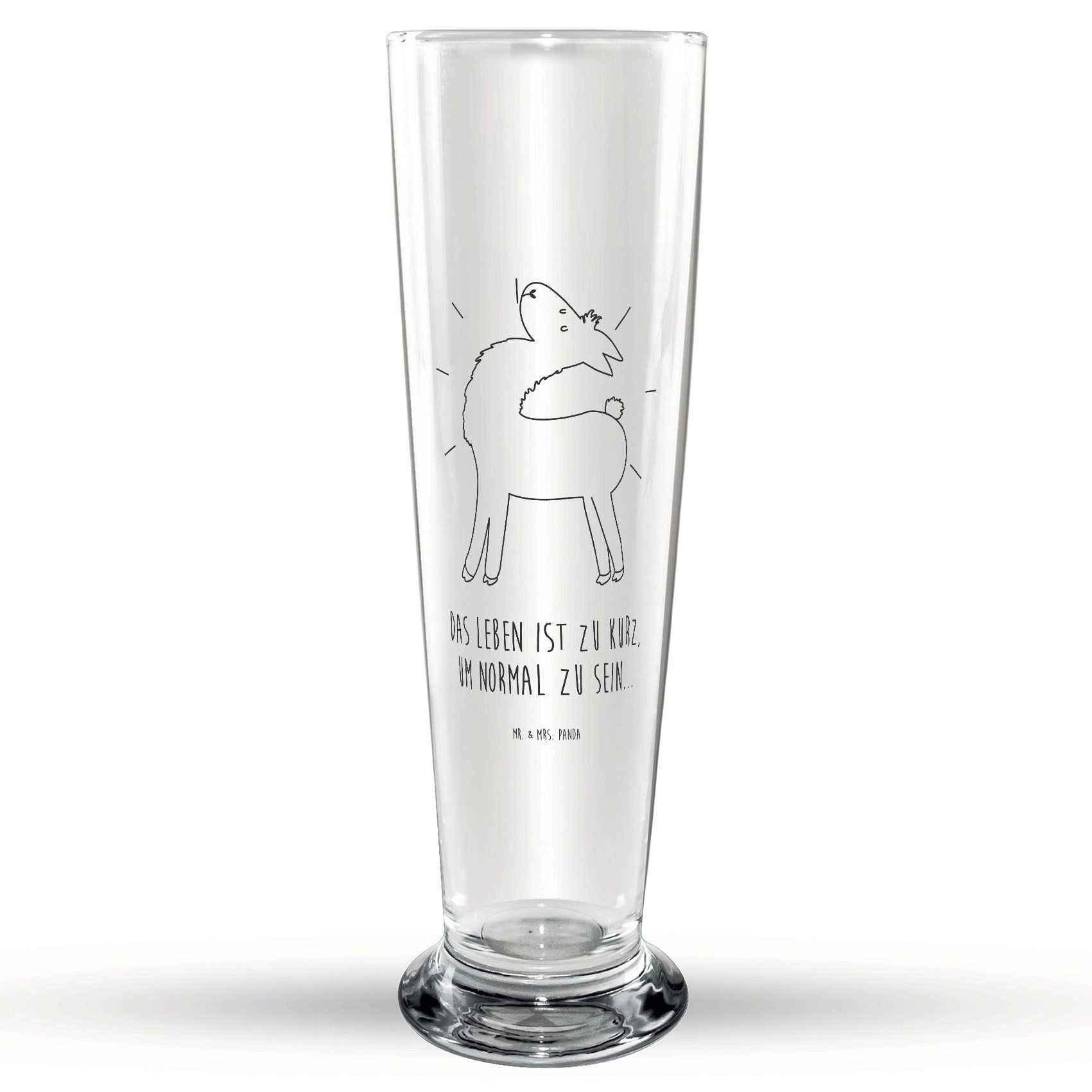 Mr. & Mrs. Panda Bierglas Lama Stolz - Transparent - Geschenk, Weizenbierglas, Weizenbier Glas, Premium Glas, Individuell graviert