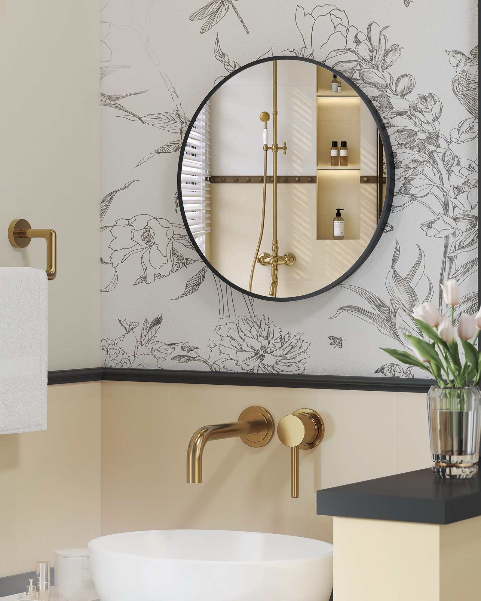 SONGMICS Wandspiegel, Spiegel rund, Badezimmerspiegel, 40/50/61/76 cm, Metallrahmen