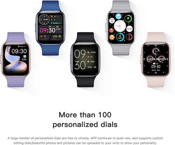 findtime Smartwatch (1,69 Zoll, Android, iOS), mit Herzfrequenz, Schrittzähler, Schlaf, wasserdicht, IP68, Blutdruck