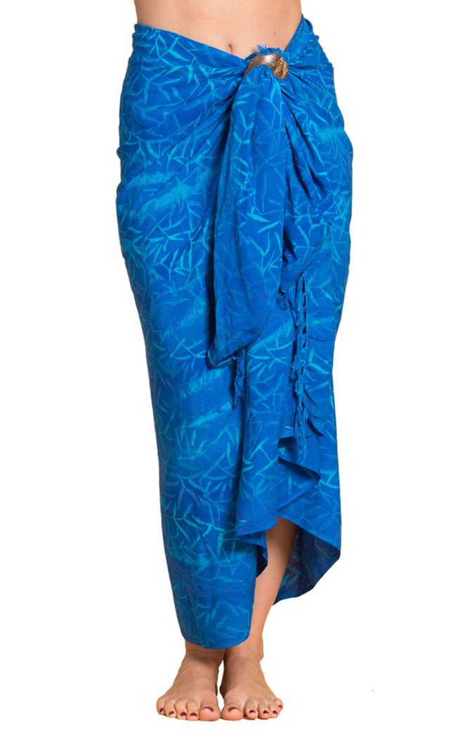 PANASIAM Pareo Sarong Wachsbatik auch in großen Größen als Strandtuch oder, Strandkleid tragbar Bikini Cover-up Tuch für den Strand Wrap Überwurf B002 Blauton