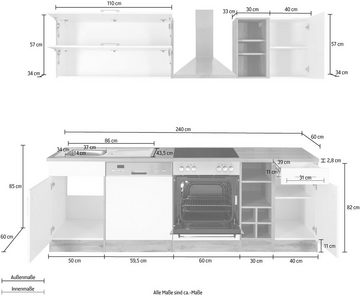 HELD MÖBEL Küchenzeile Colmar, mit E-Geräten, Breite 240 cm