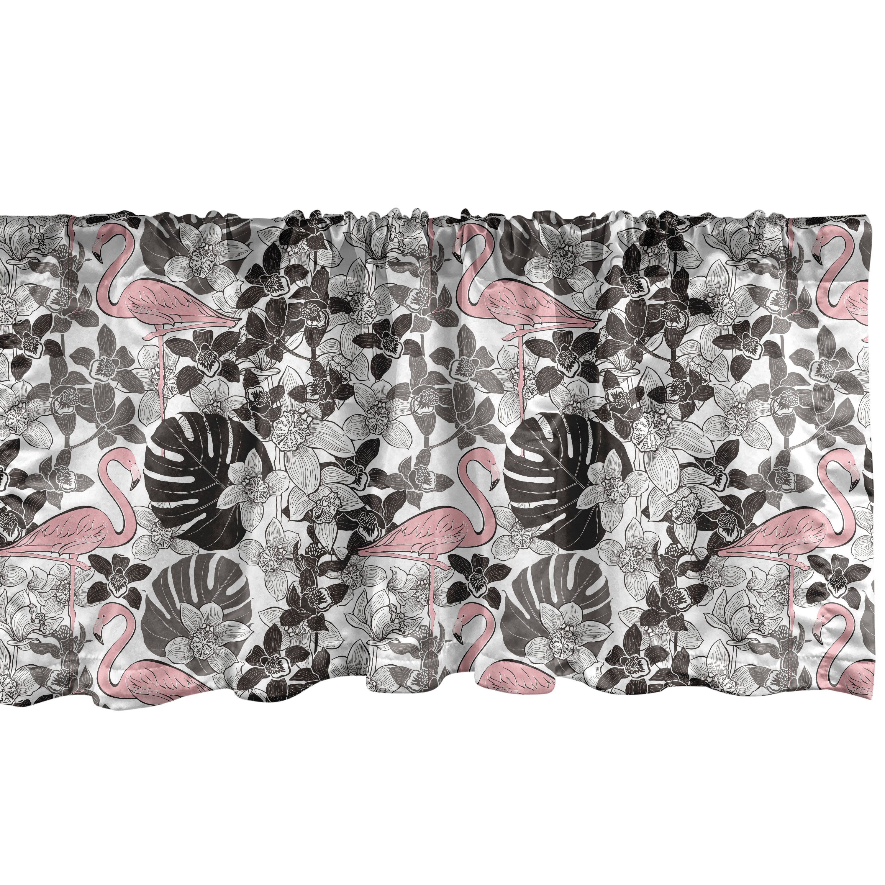 Scheibengardine Vorhang Volant für Küche Schlafzimmer Dekor mit Stangentasche, Abakuhaus, Microfaser, Flamingo Orchid Palm