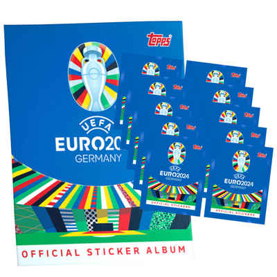 Topps Sticker Topps UEFA EURO 2024 Sticker - Fußball EM Sammelsticker - 1 Album +, (Set), UEFA EURO 2024 Sticker - 1 Album + 10 Tüten
