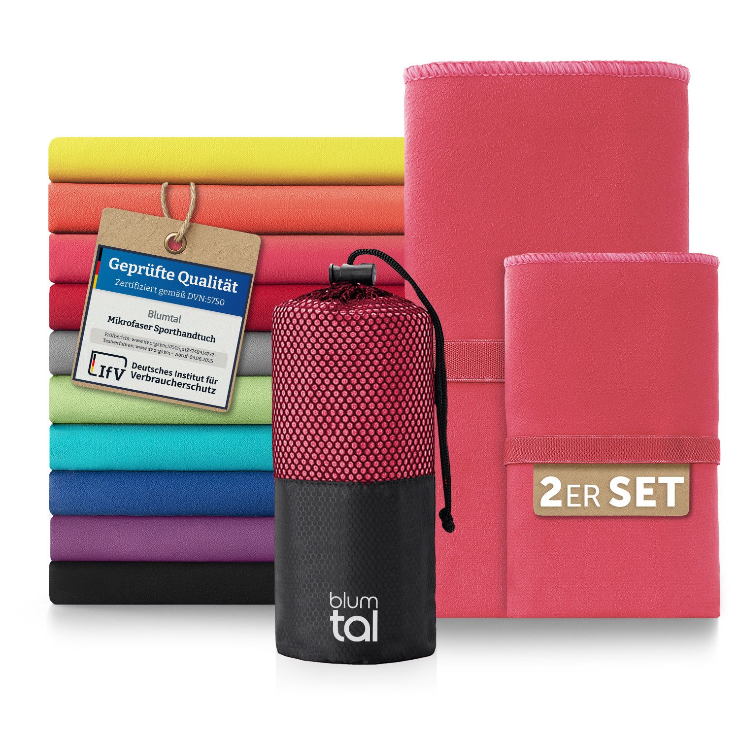 Blumtal Sporthandtuch Mikrofaser Handtücher Set, Mikrofaser (2-St), Ultra leicht, kompakt & schnelltrocknend