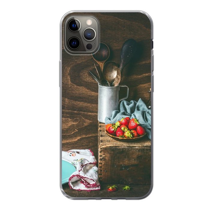 MuchoWow Handyhülle Rustikal - Obst - Küchenutensilien - Erdbeere Handyhülle Apple iPhone 13 Pro Max Smartphone-Bumper Print Handy