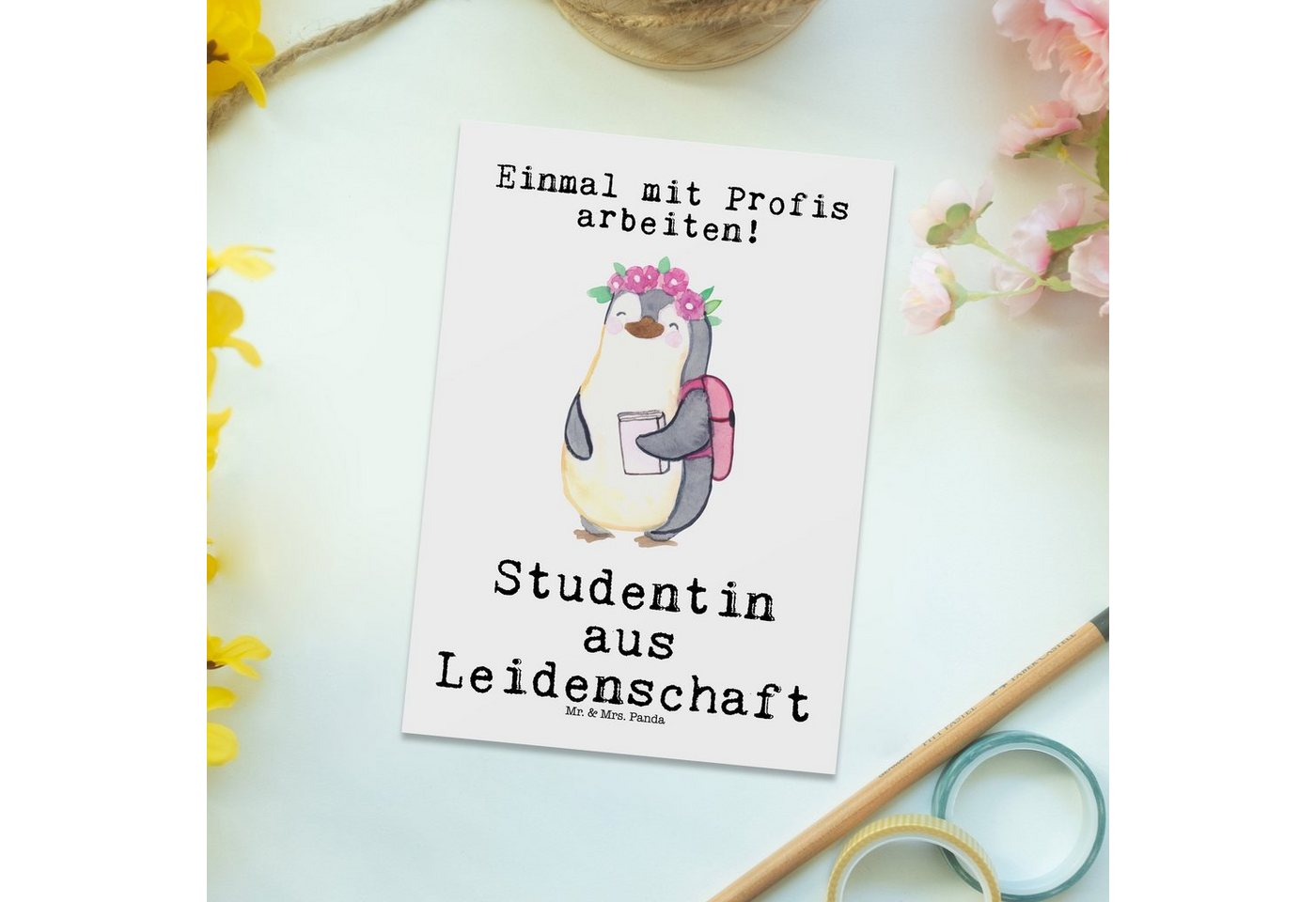 Thumbnail - Mr. & Mrs. Panda Postkarte Studentin Leidenschaft - Weiß - Geschenk, Kollege, Karte, Rente, Einl, Liebevolles Design