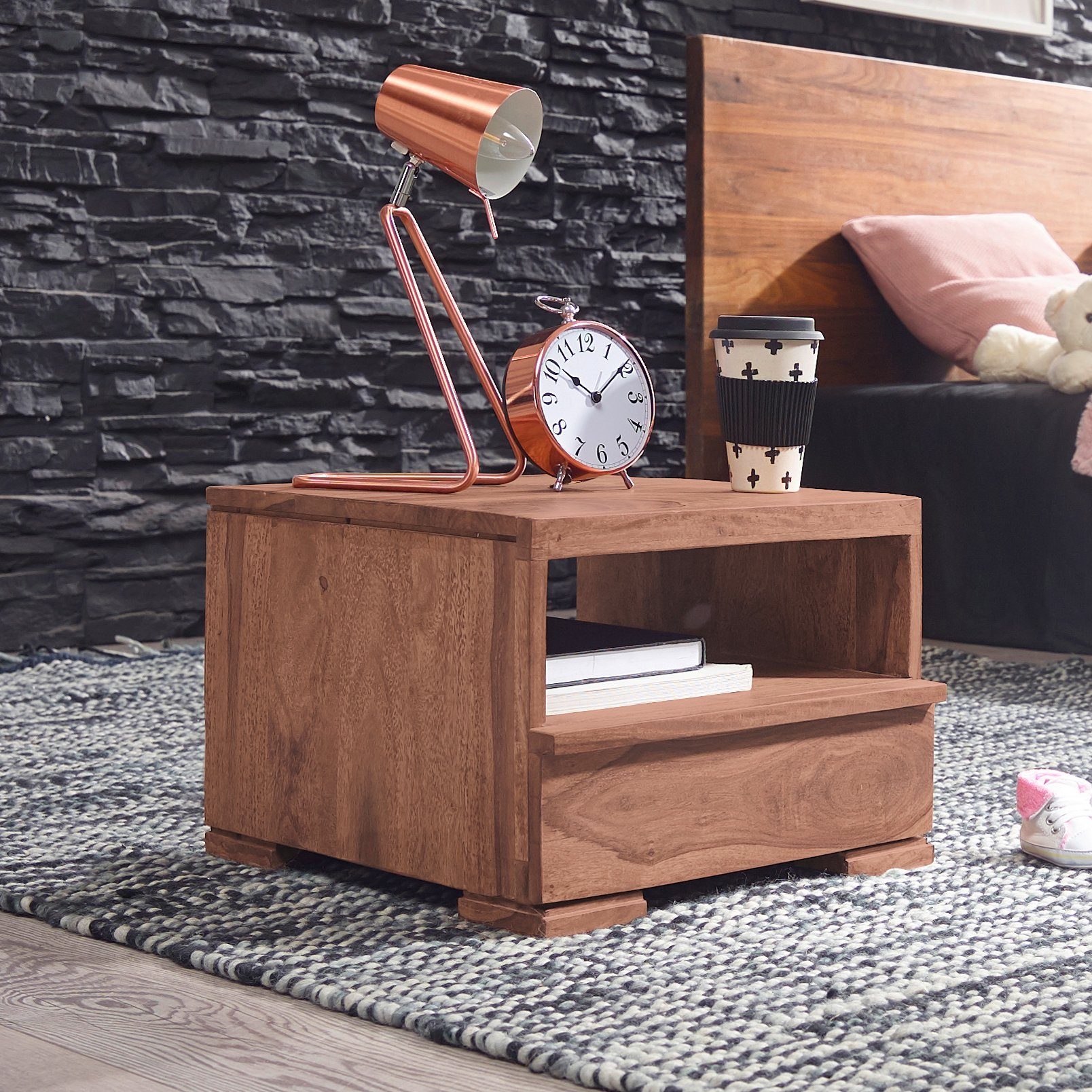 FINEBUY Nachtschrank SuVa2471_1 (Nachtkommode Quadratisch, Nachtkästchen günstig online kaufen