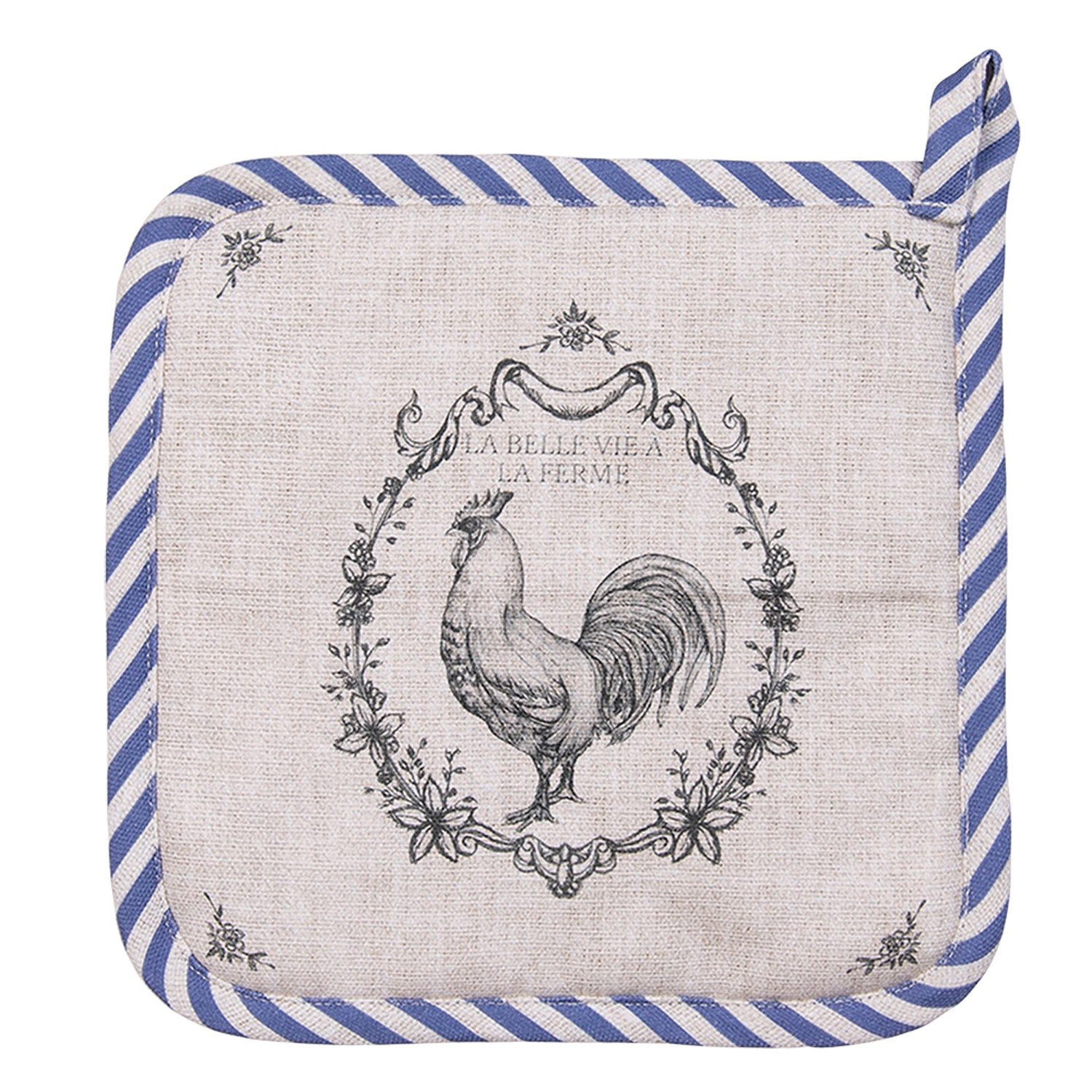Clayre & Eef Topflappen Devine French Rooster, (Set, 2-tlg., 2-teilig), hitzebeständig wattiert Pfannen Untersetzer ca.20x20cm